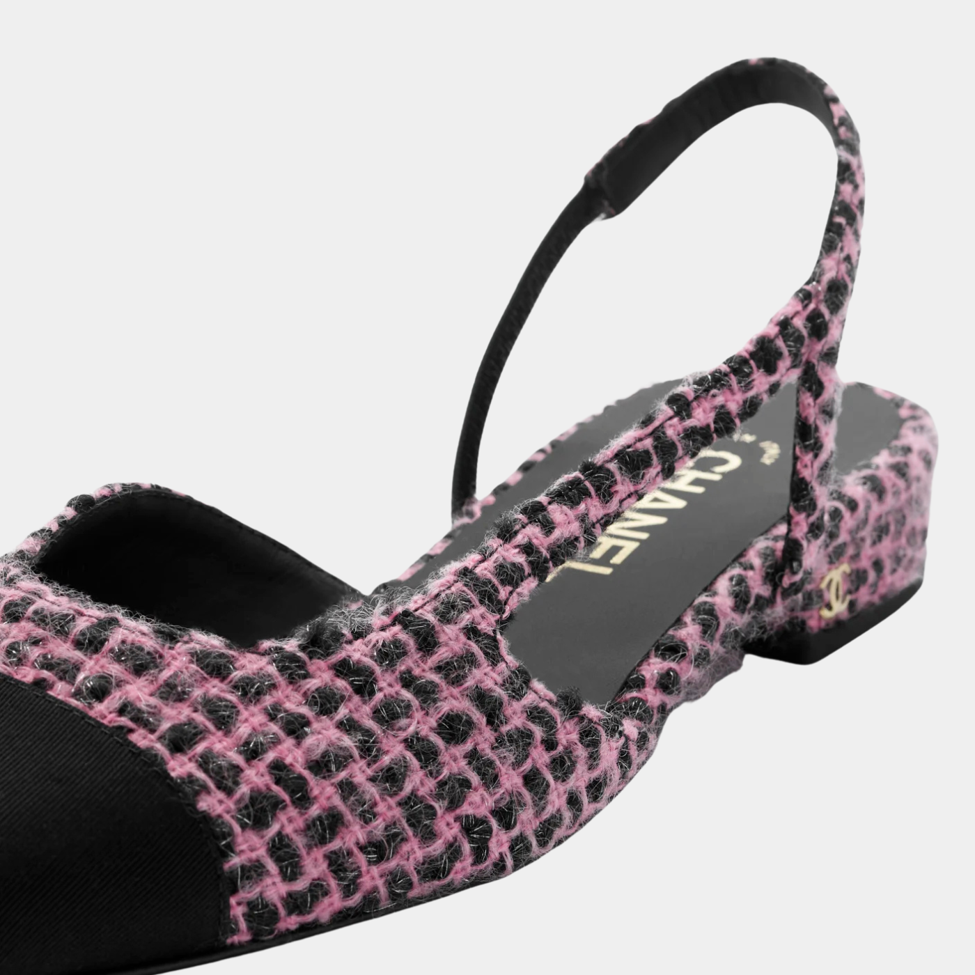 Low Slingback -  Glittered Wool and Mohair Tweed &amp; Grosgrain - Pink &amp; Black