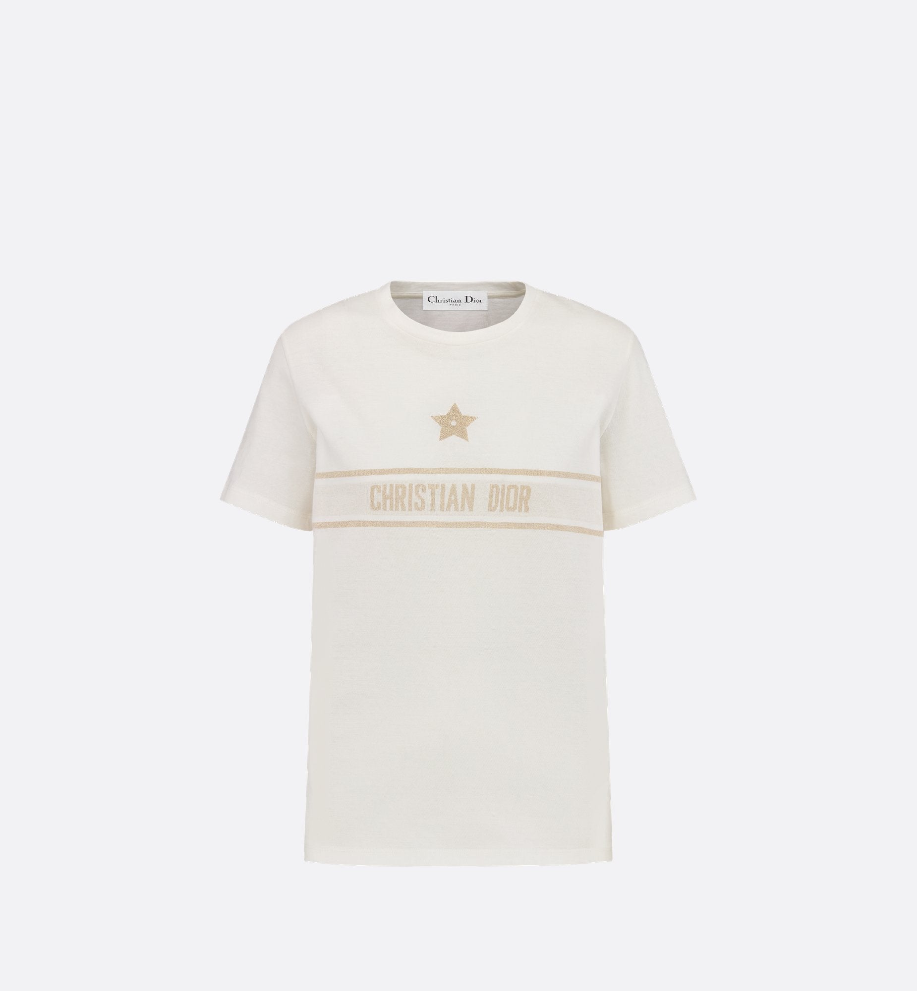 Dior Or T-Shirt White And Gold-Tone Technical Cotton Jersey