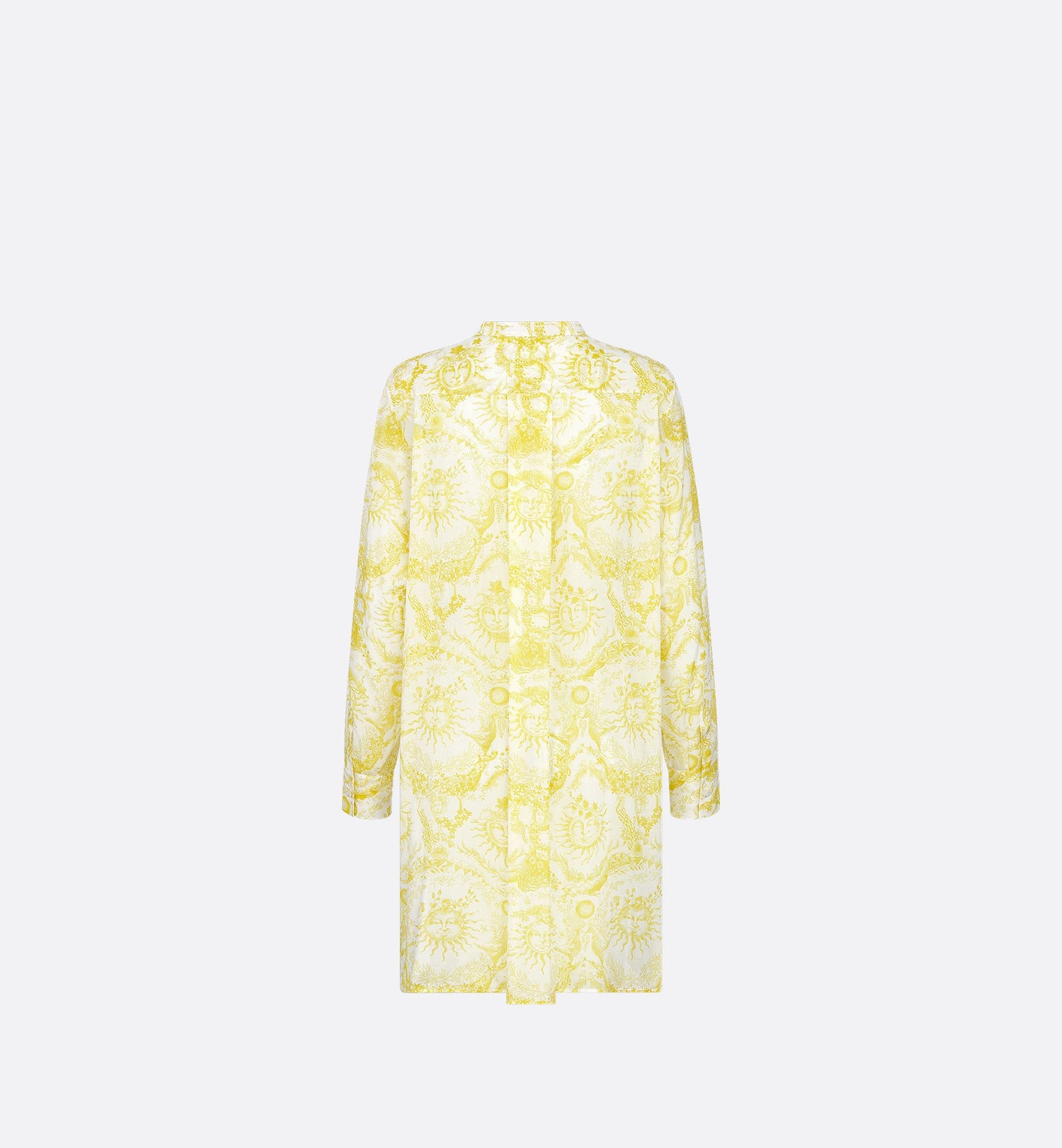 Dioriviera Long Blouse White And Lemon Yellow Cotton Muslin With Toile De Jouy Soleil Motif