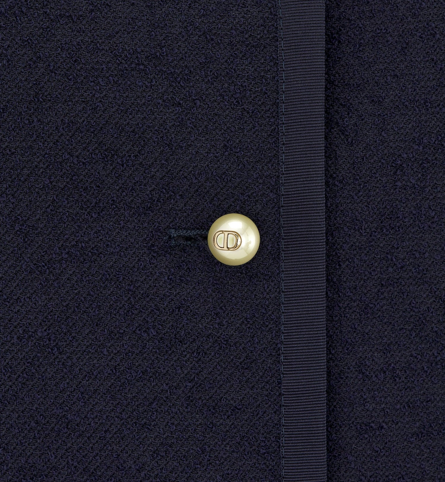 Cropped Jacket Navy Blue Virgin Wool And Cotton Bouclé