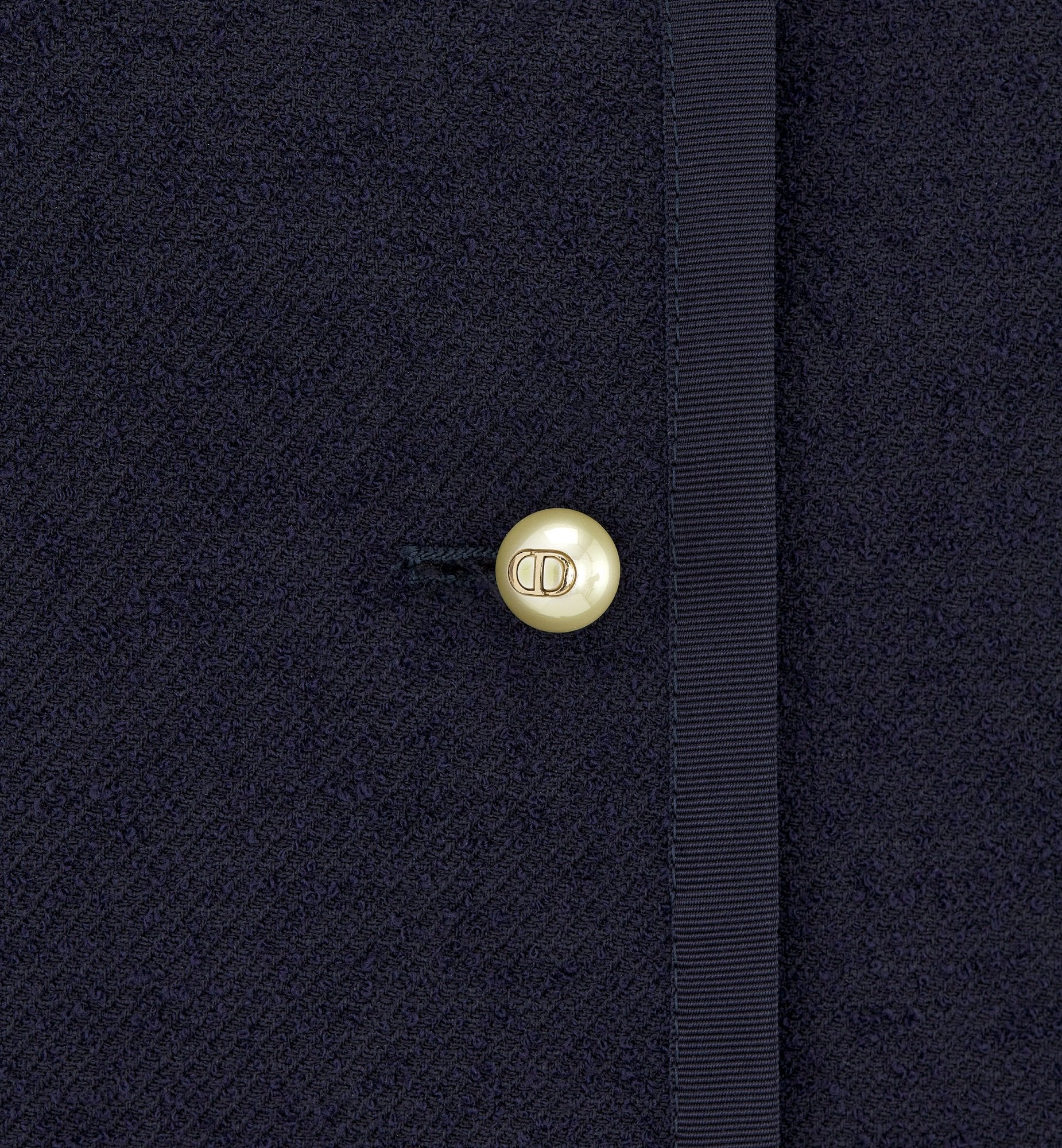 Cropped Jacket Navy Blue Virgin Wool And Cotton Bouclé