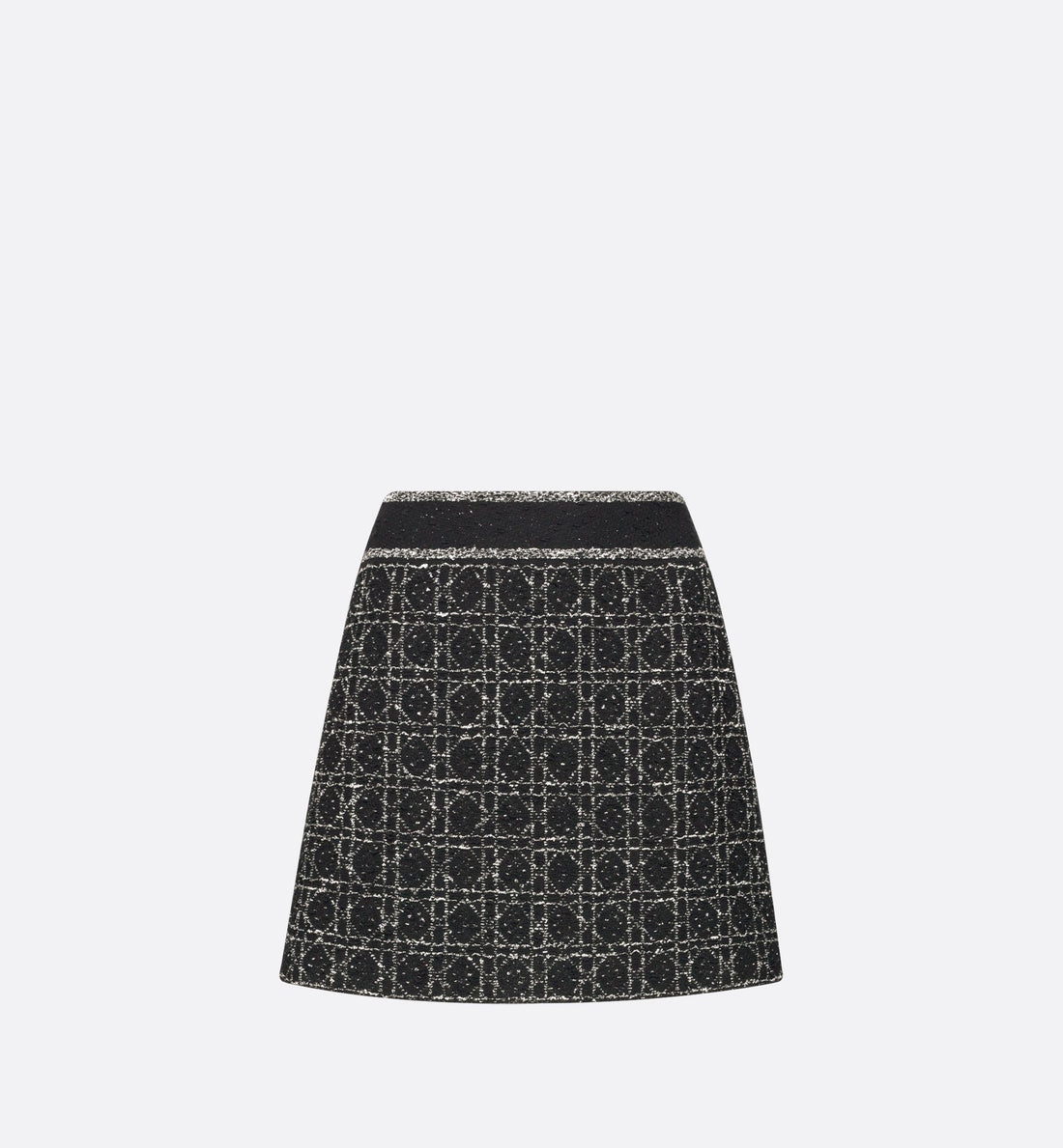 Macrocannage Flared Miniskirt Black And White Technical Cotton Knit