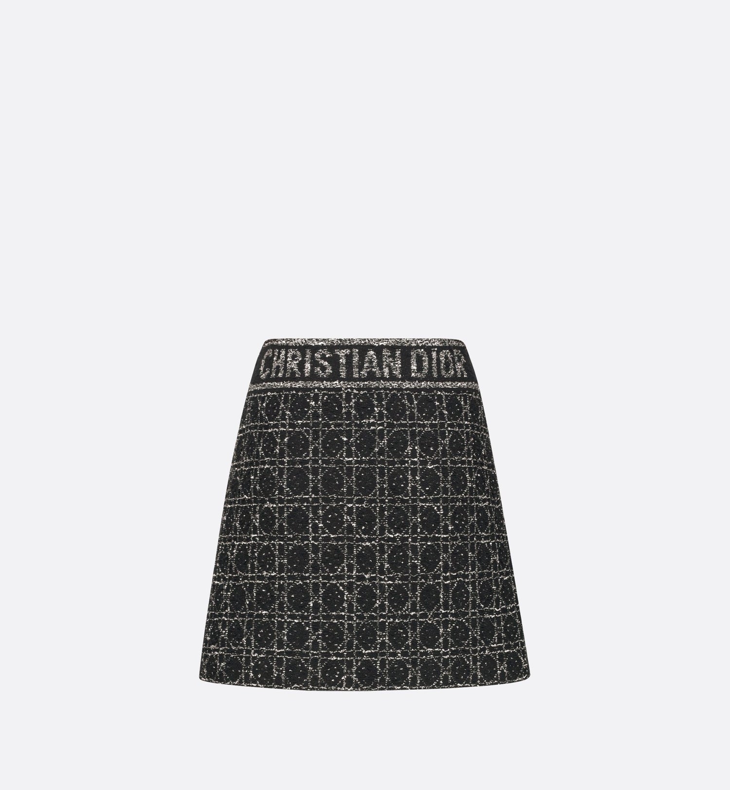 Macrocannage Flared Miniskirt Black And White Technical Cotton Knit