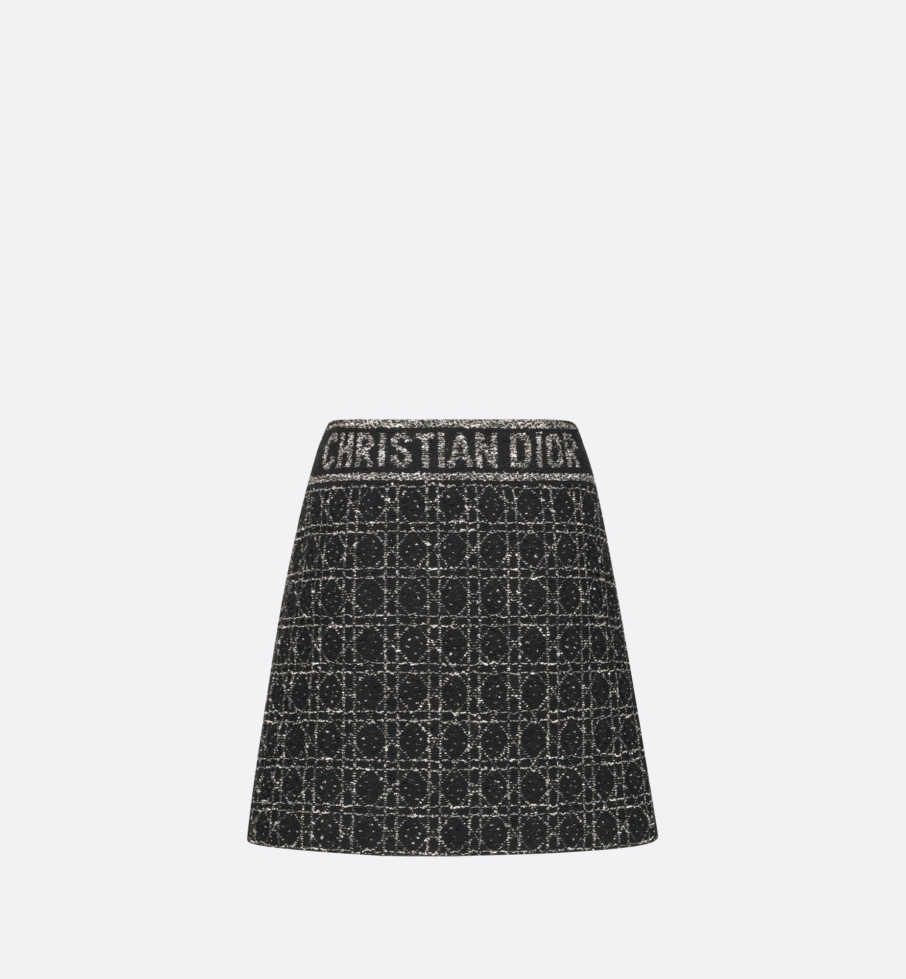 Macrocannage Flared Miniskirt Black And White Technical Cotton Knit