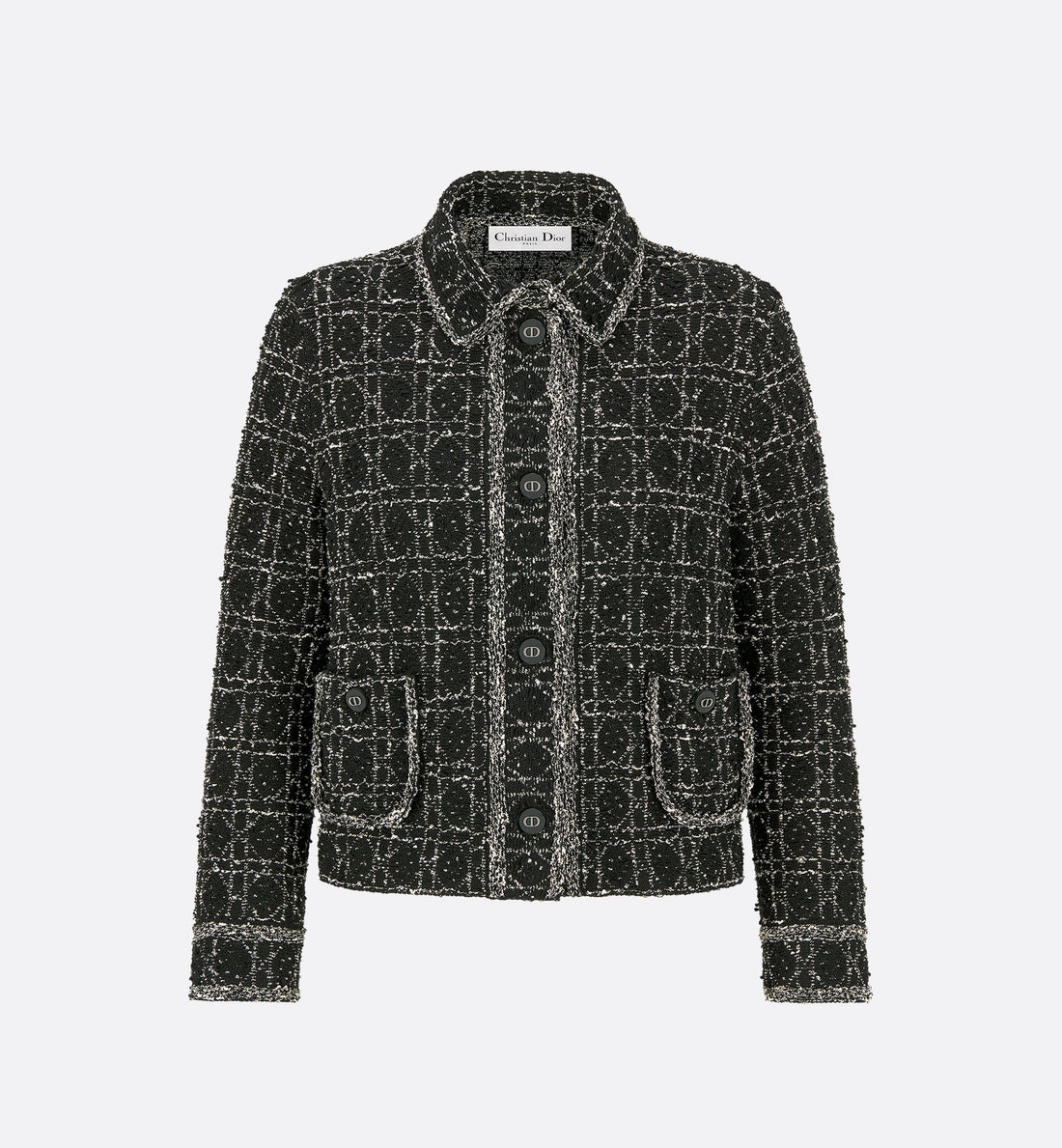 Macrocannage Jacket Black And White Technical Cotton Tweed