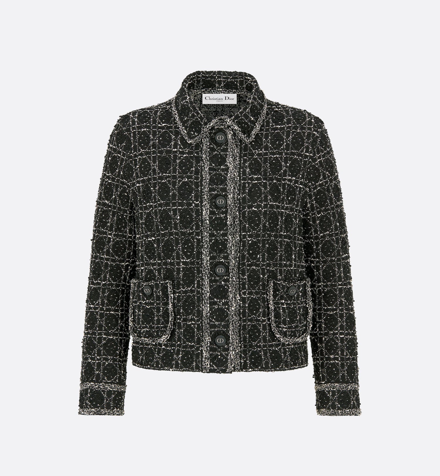 Macrocannage Jacket Black And White Technical Cotton Tweed