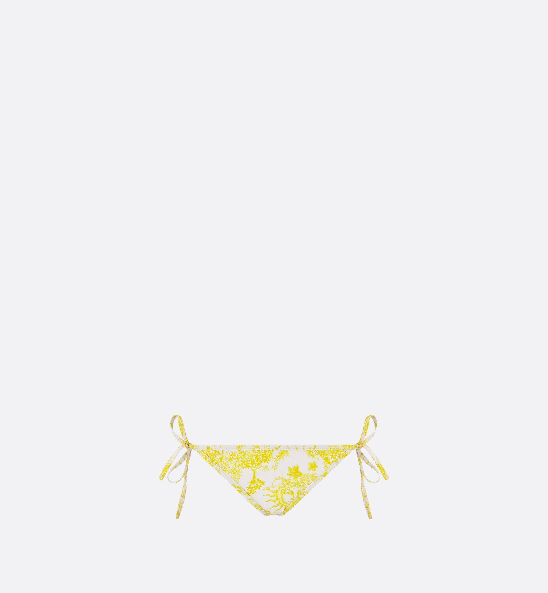 Dioriviera Bikini Bottom White And Lemon Yellow Technical Fabric With Toile De Jouy Soleil Motif