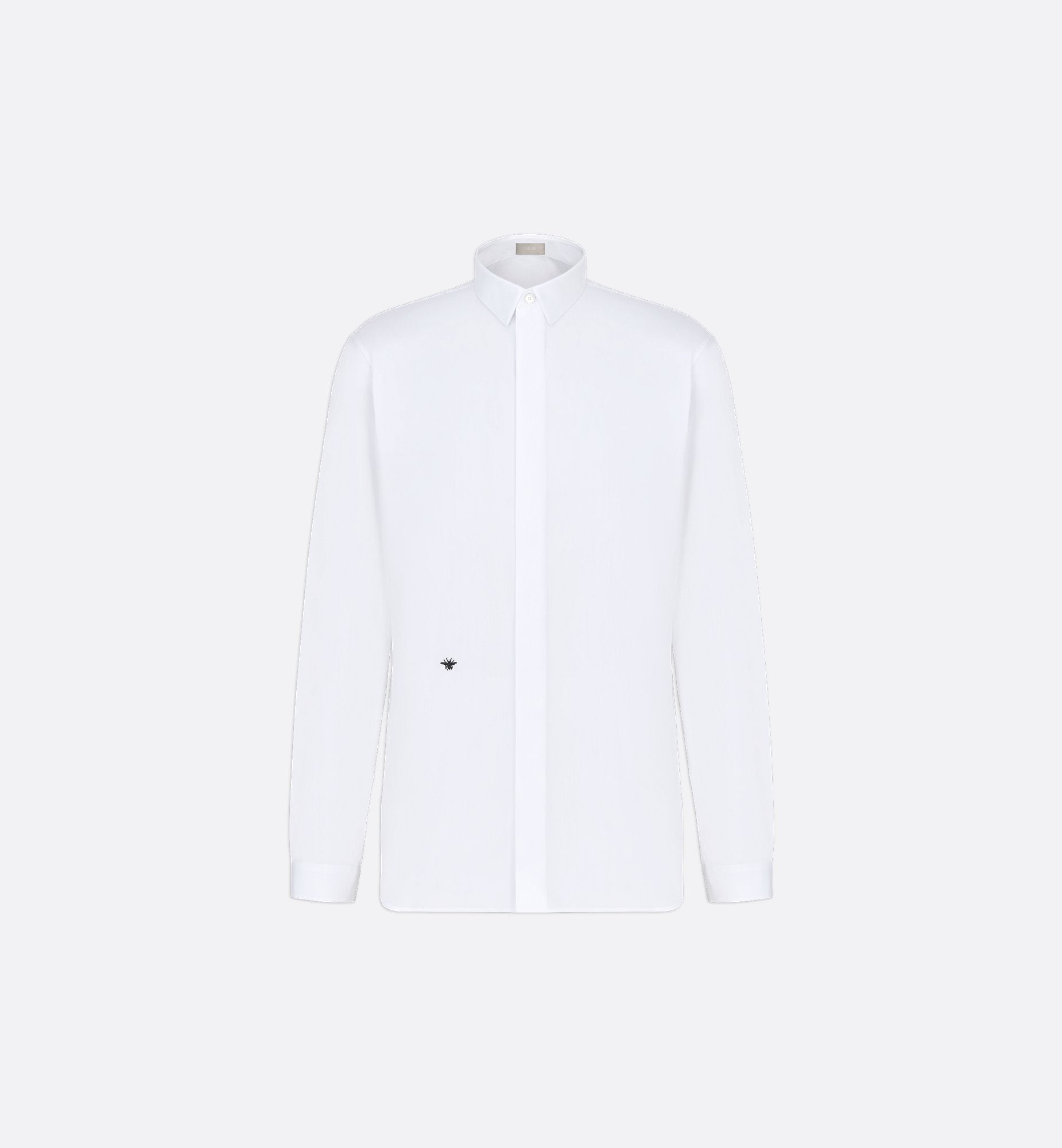 Shirt With Black Bee Embroidery White Cotton Poplin