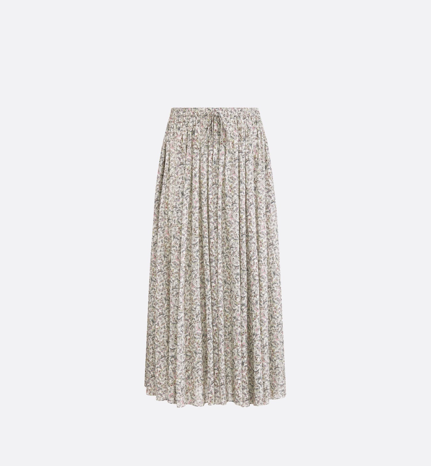 Flared Mid-Length Skirt White Cotton Muslin With Multicolor Libellule Camouflage Motif