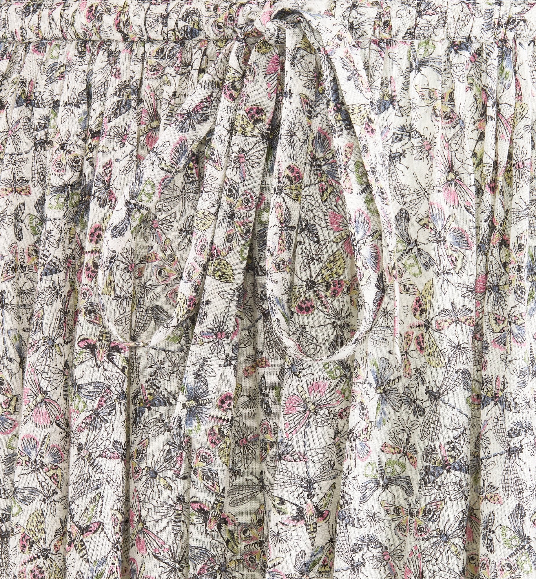 Flared Mid-Length Skirt White Cotton Muslin With Multicolor Libellule Camouflage Motif