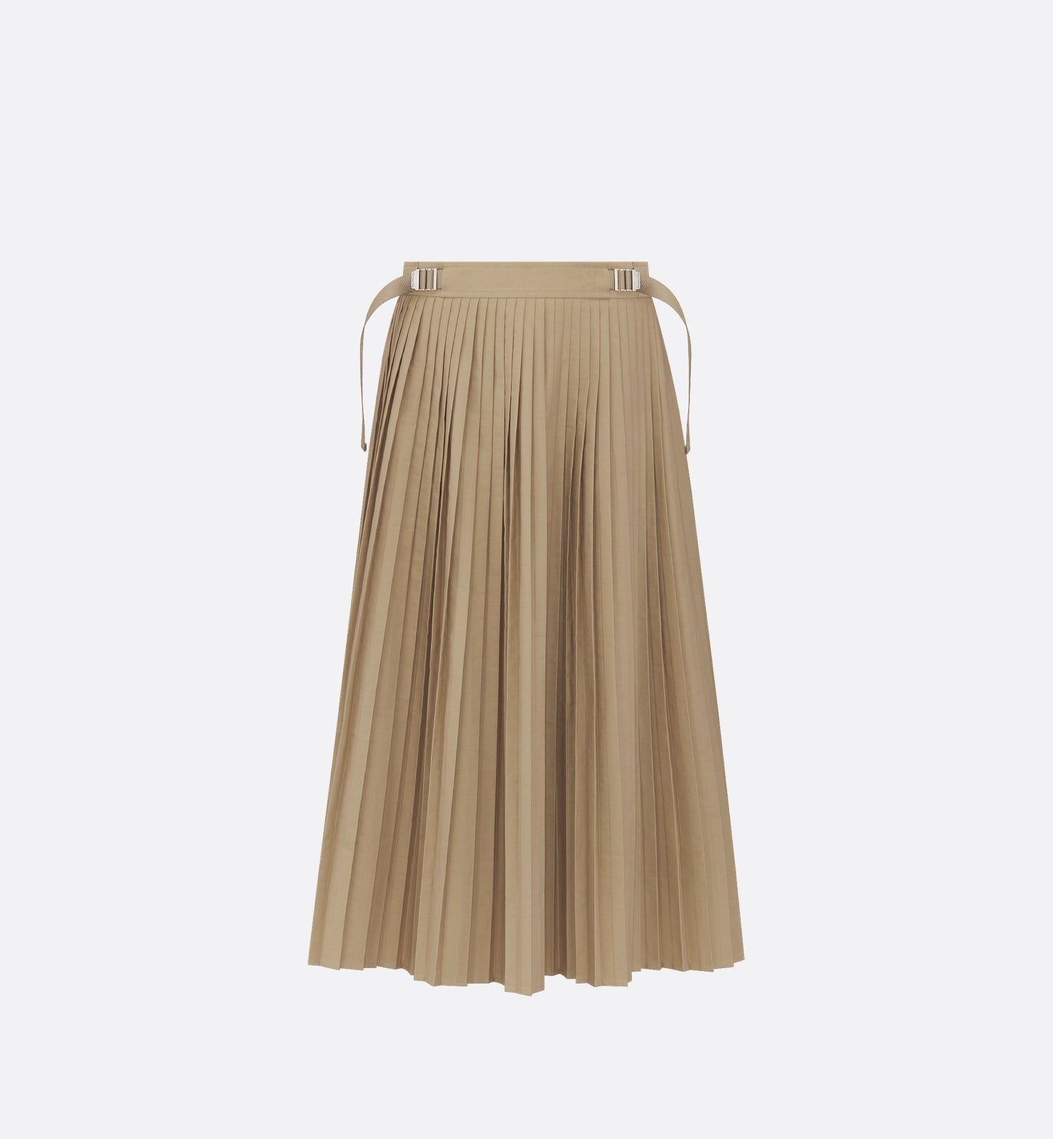 Pleated Mid Length Skirt Beige Cotton Gabardine