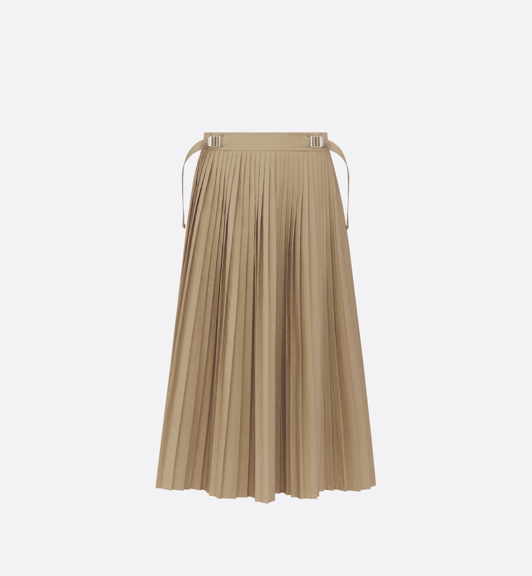 Pleated Mid-Length Skirt Beige Cotton Gabardine