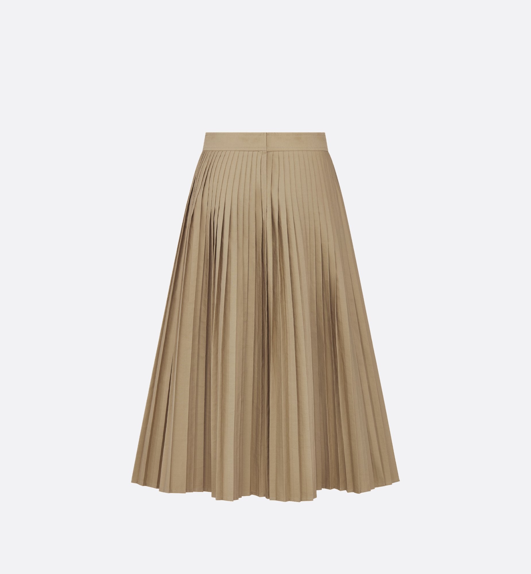 Pleated Mid-Length Skirt Beige Cotton Gabardine