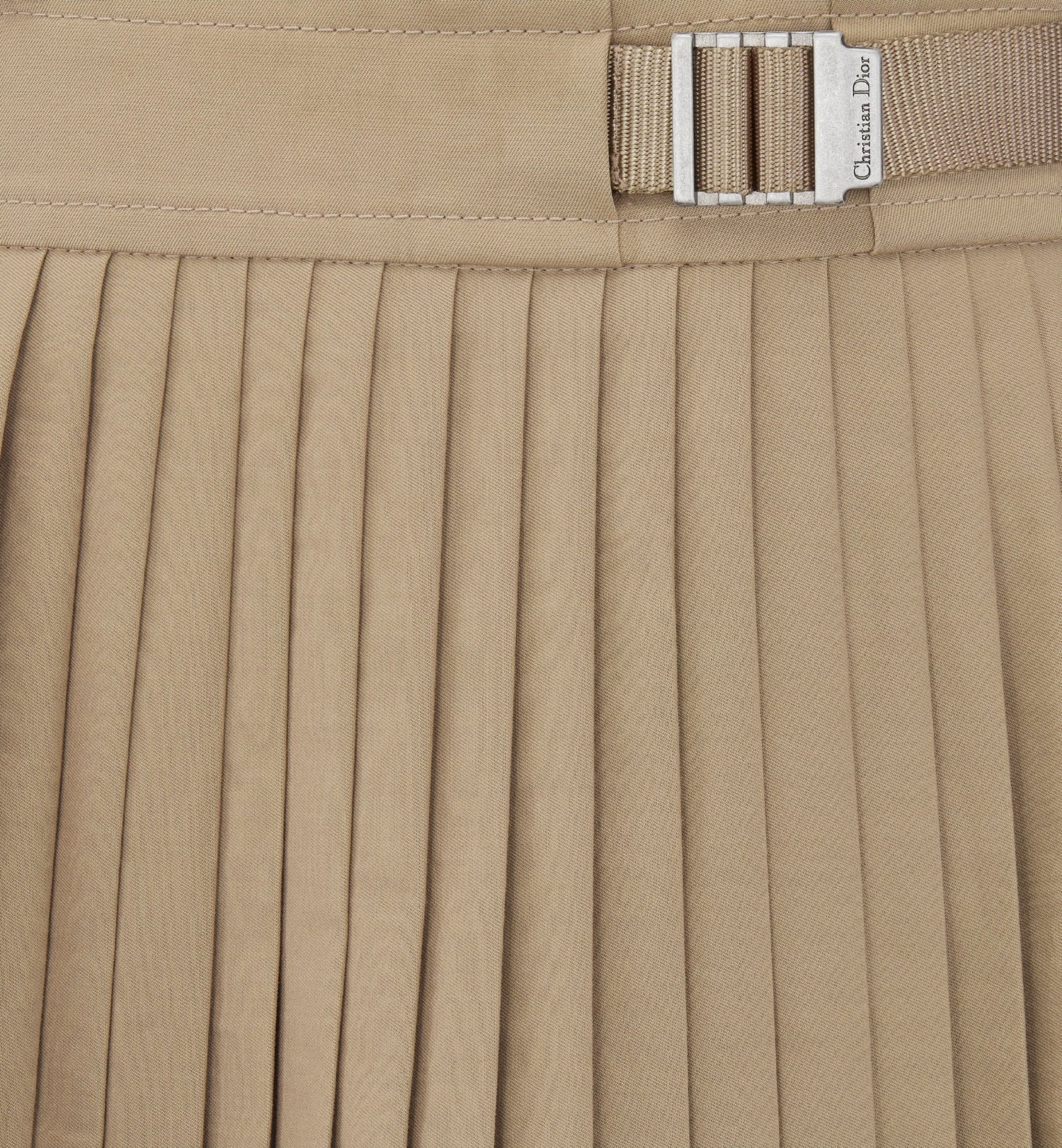 Pleated Mid Length Skirt Beige Cotton Gabardine