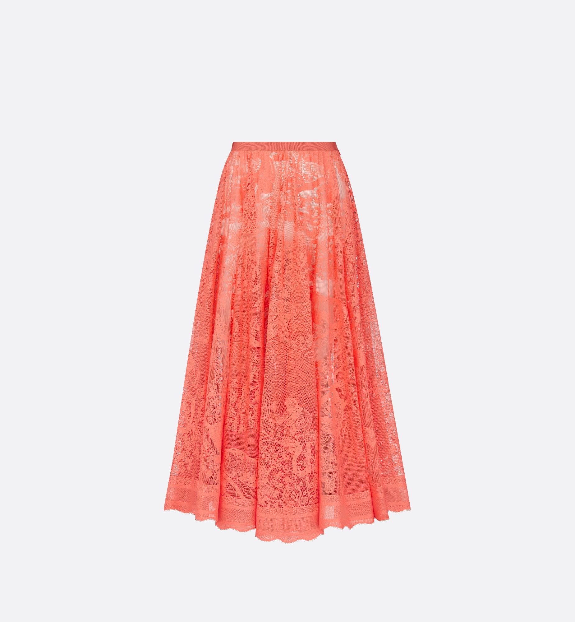 Dioriviera Flared Mid-Length Skirt Coral Technical Cotton Lace