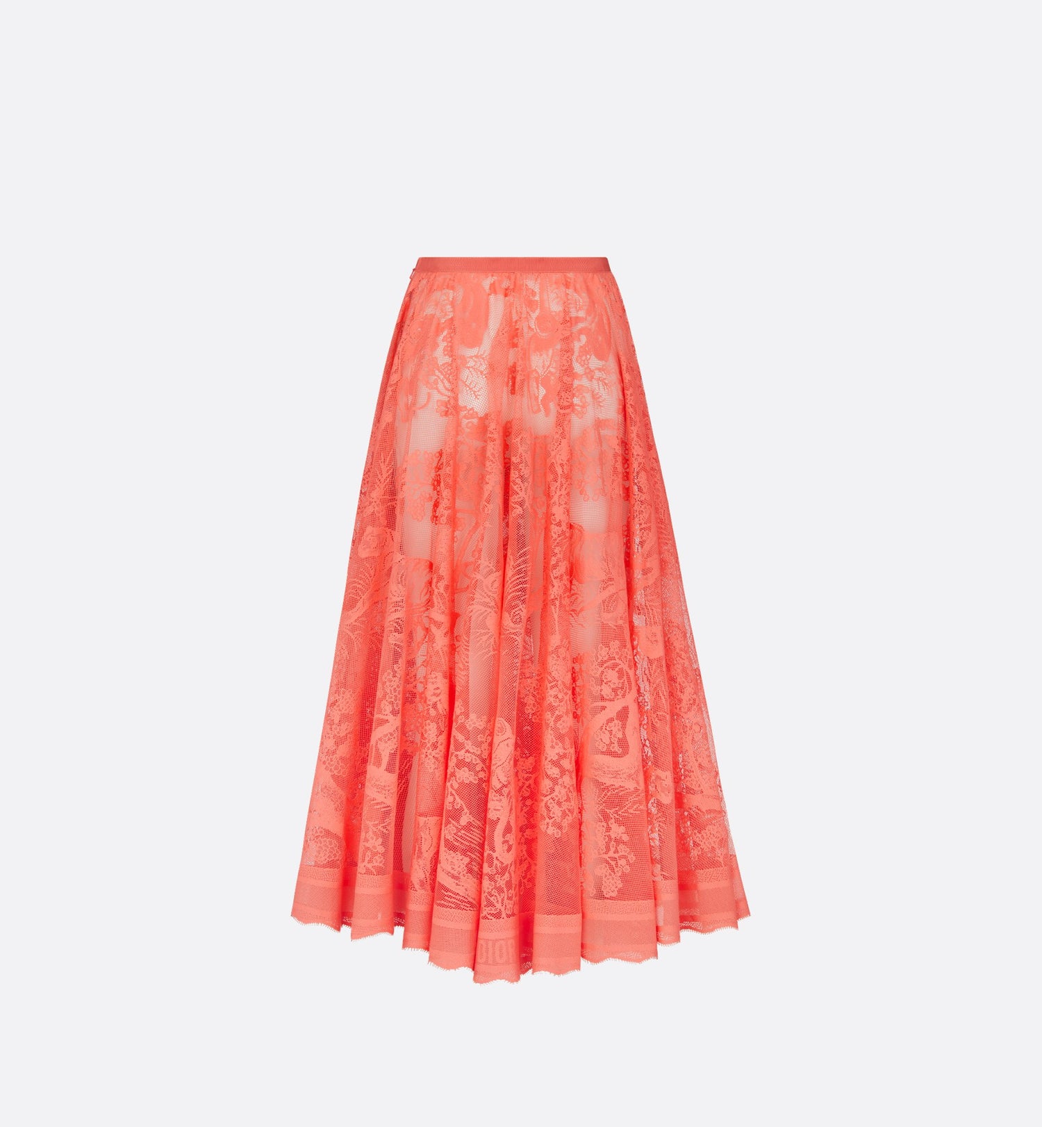 Dioriviera Flared Mid-Length Skirt Coral Technical Cotton Lace