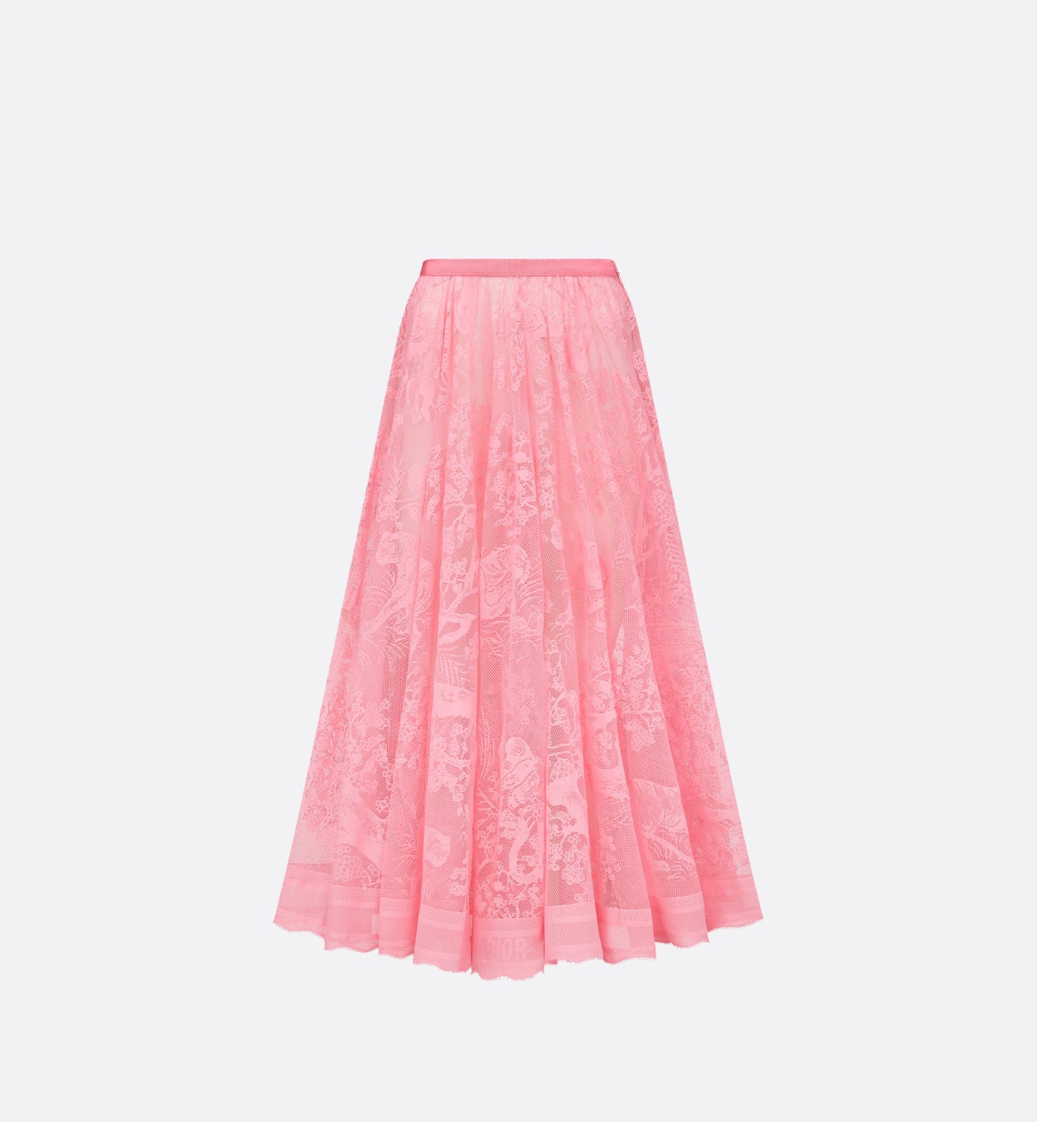 Dioriviera Flared Mid-Length Skirt Candy Pink Technical Cotton Lace