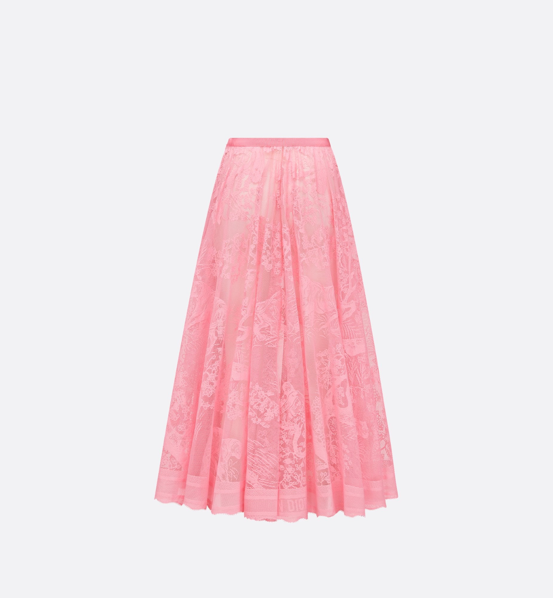 Dioriviera Flared Mid-Length Skirt Candy Pink Technical Cotton Lace