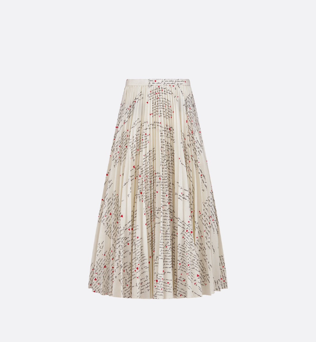 Dioramour Mid-Length Flared Skirt White Cotton Muslin With Black And Red Je Vous Adore Motif