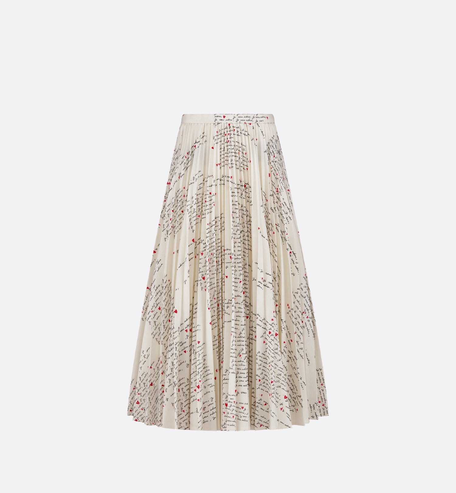 Dioramour Mid-Length Flared Skirt White Cotton Muslin With Black And Red Je Vous Adore Motif