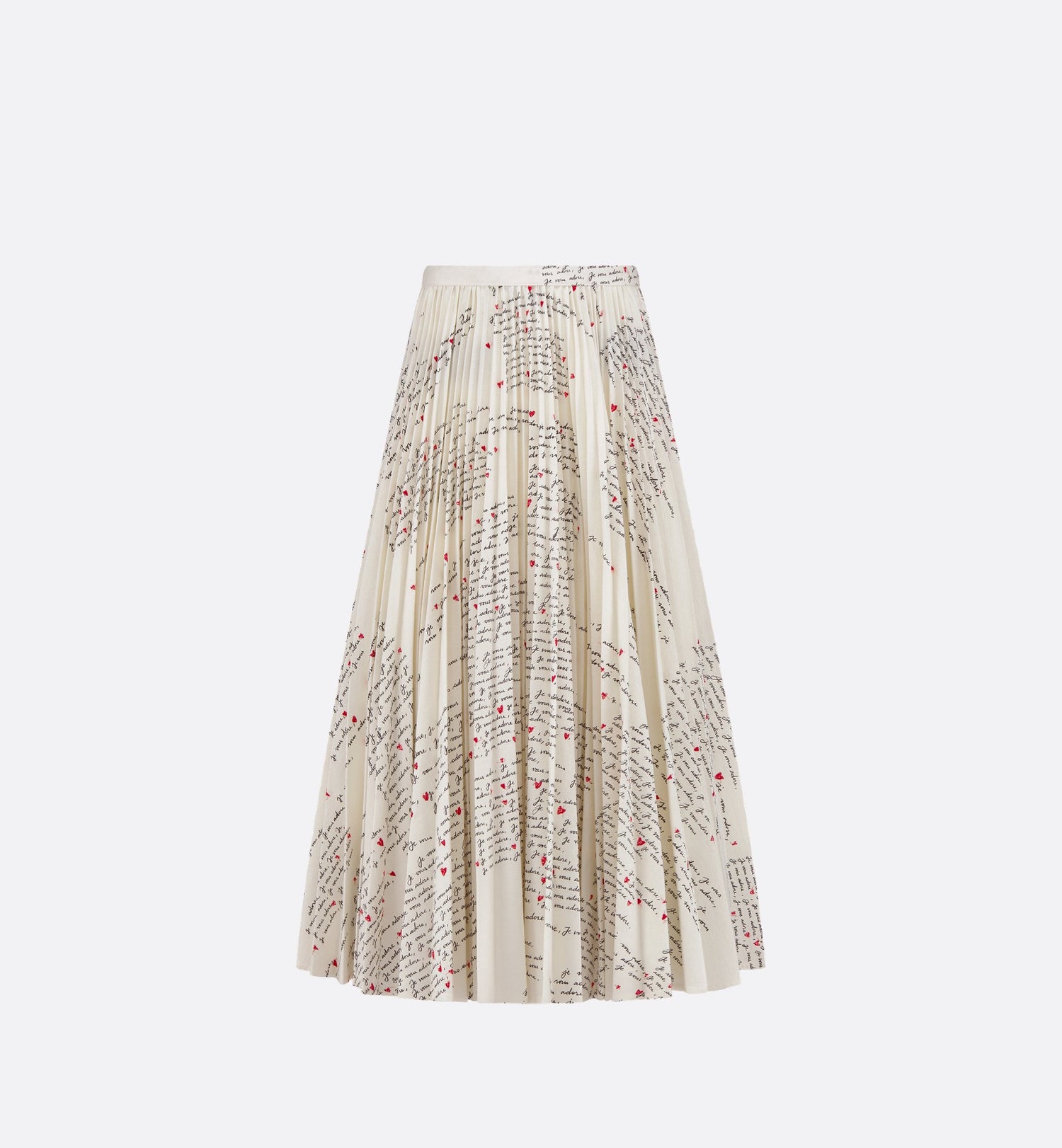 Dioramour Mid-Length Flared Skirt White Cotton Muslin With Black And Red Je Vous Adore Motif