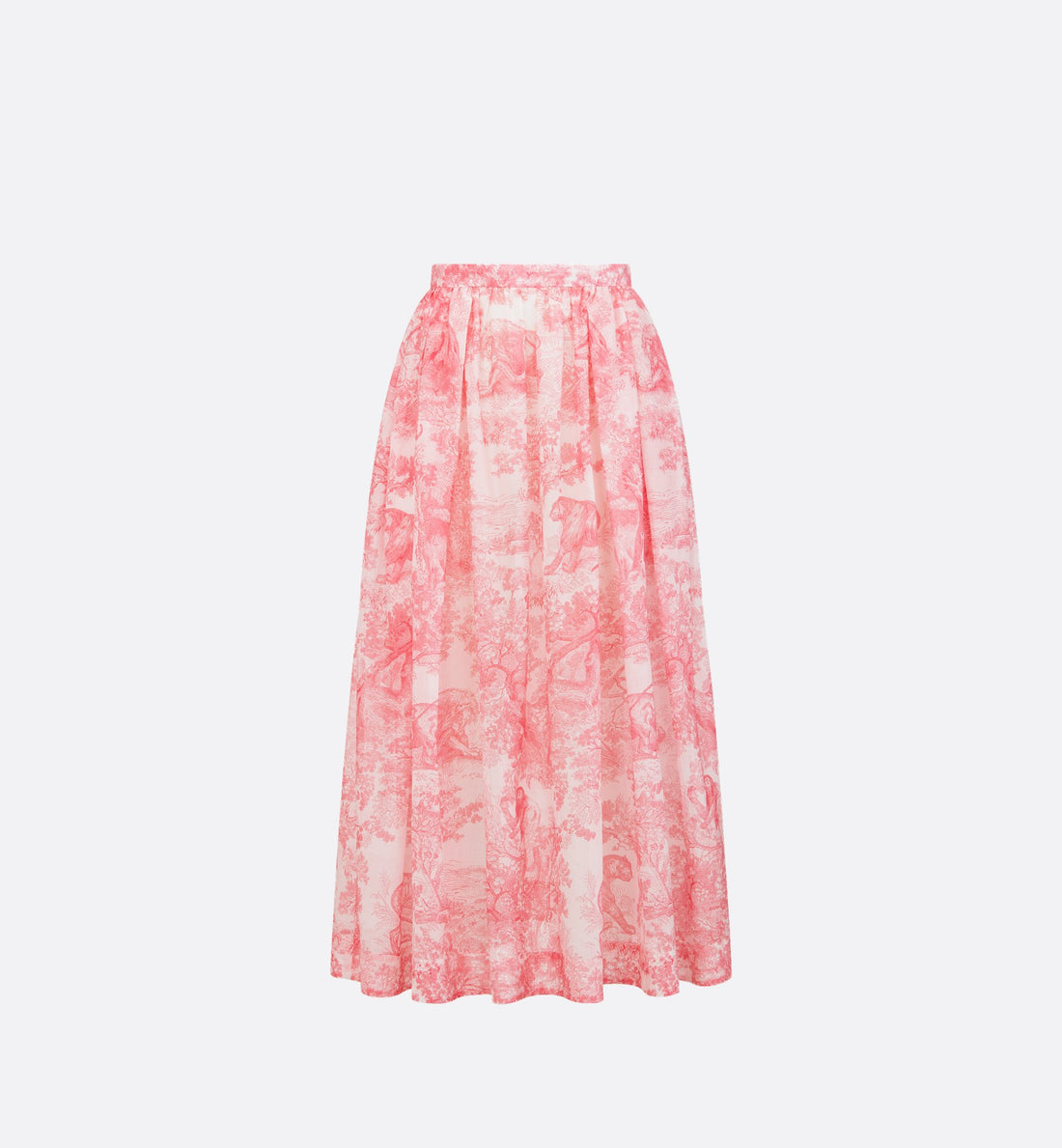 Dioriviera Flared Mid Length Skirt White And Candy Pink Cotton Muslin With Toile De Jouy Sauvage Motif