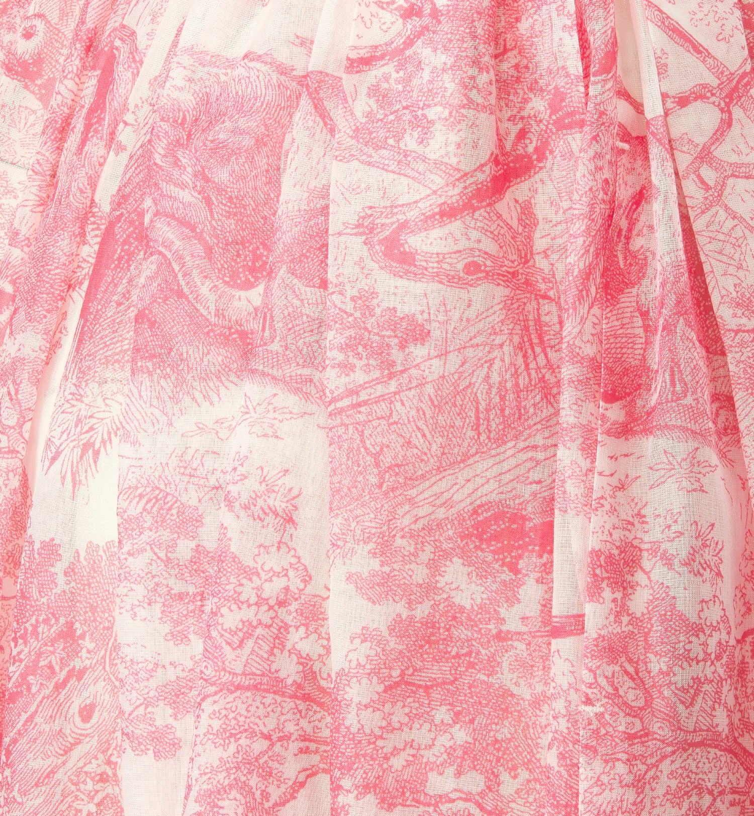 Dioriviera Flared Mid Length Skirt White And Candy Pink Cotton Muslin With Toile De Jouy Sauvage Motif