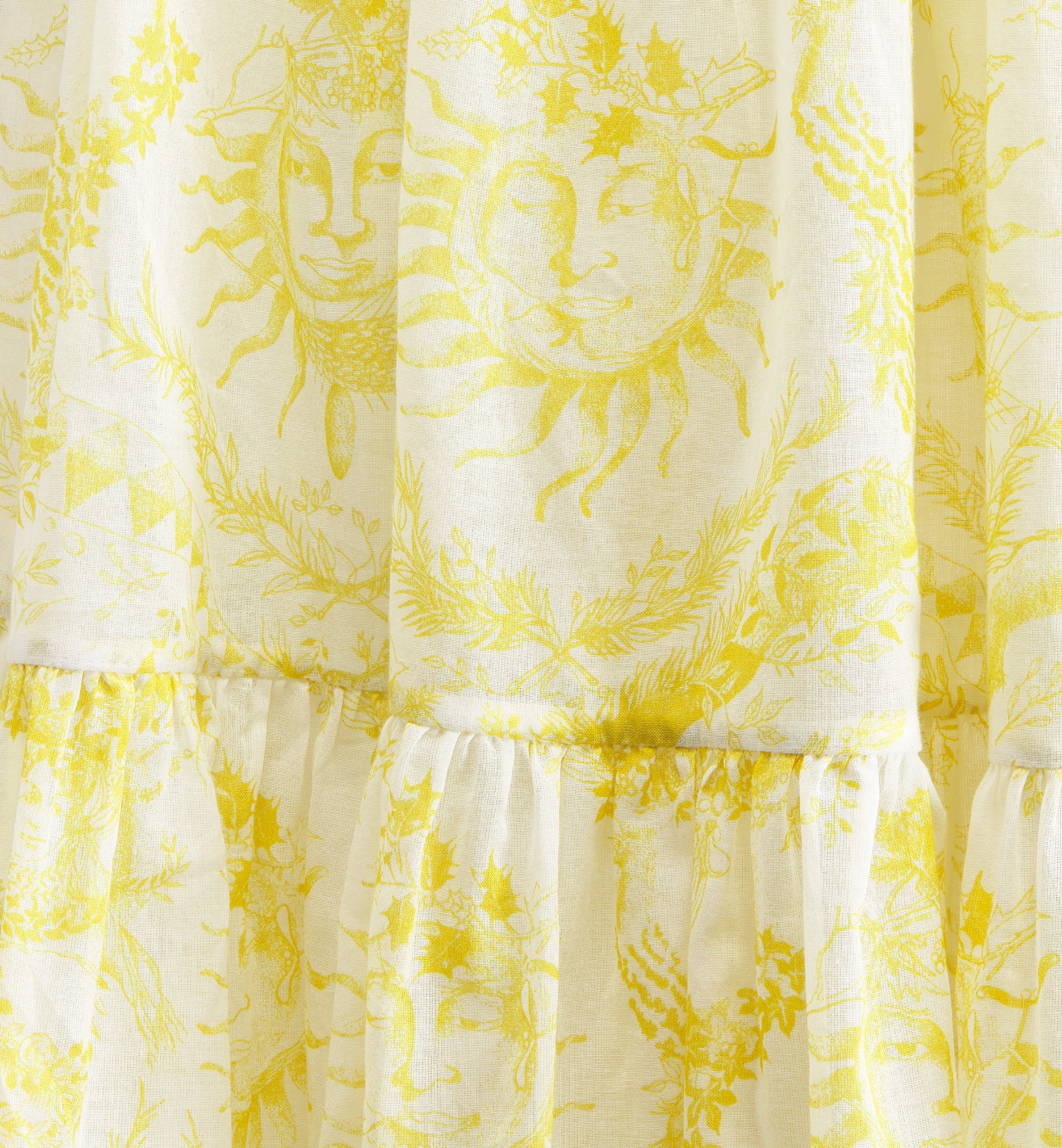 Dioriviera Mid-Length Skirt White And Lemon Yellow Cotton Muslin With Toile De Jouy Soleil Motif