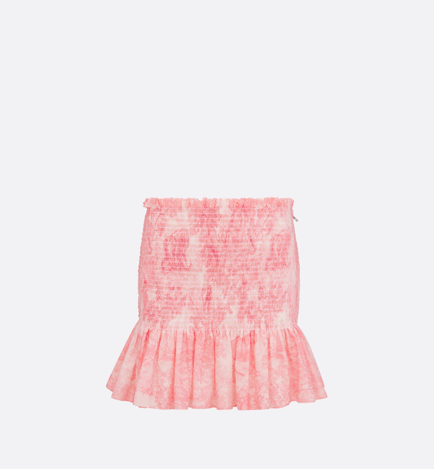 Dioriviera Ruffled Miniskirt White And Candy Pink Cotton Muslin With Toile De Jouy Sauvage Motif