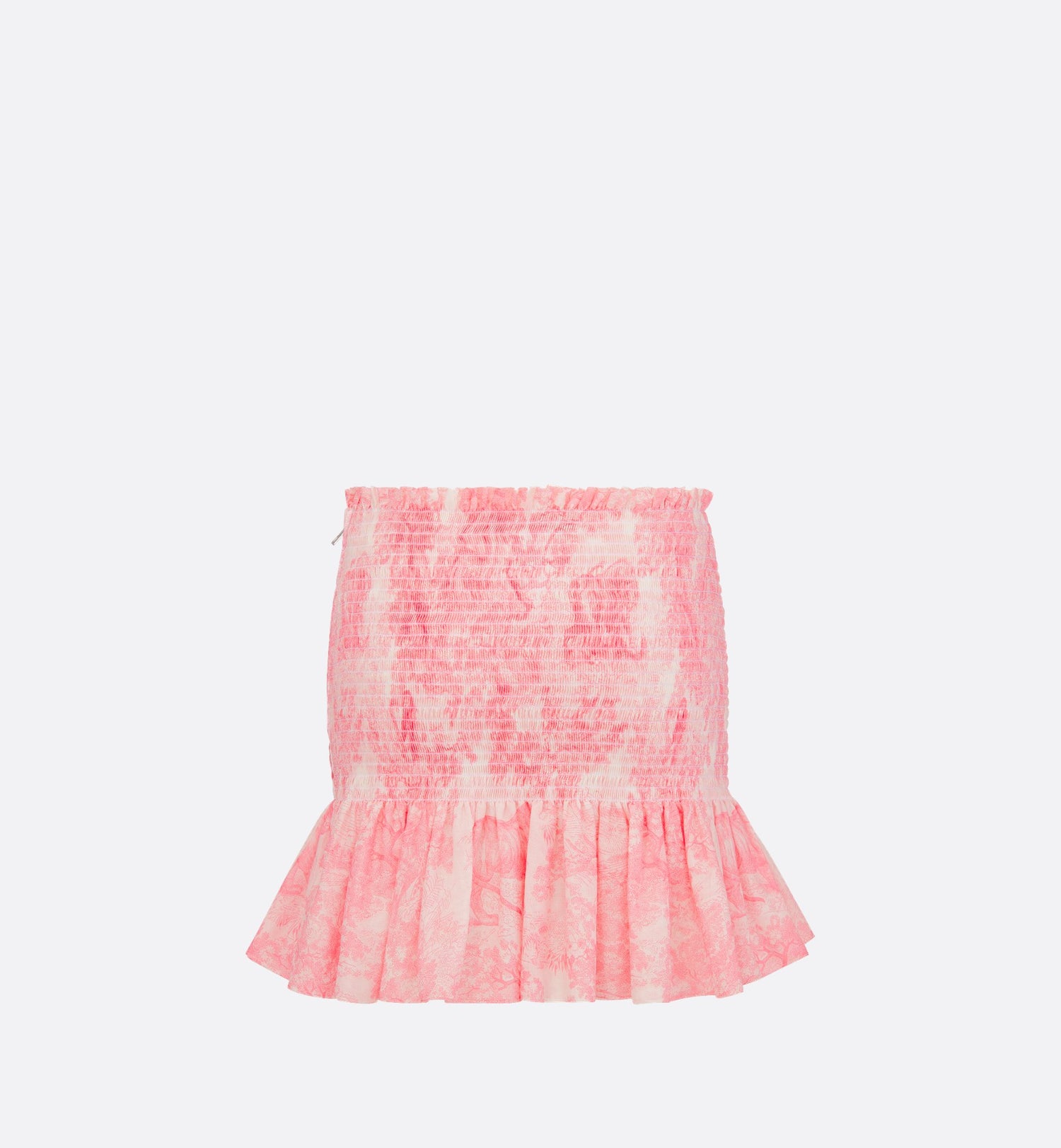 Dioriviera Ruffled Miniskirt White And Candy Pink Cotton Muslin With Toile De Jouy Sauvage Motif