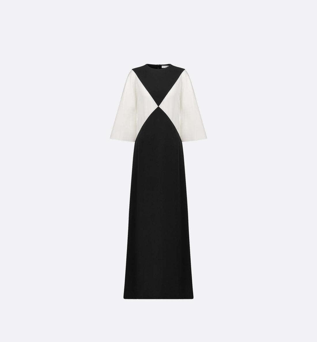 Flared Long Dress Black And White Silk Crepe Cady