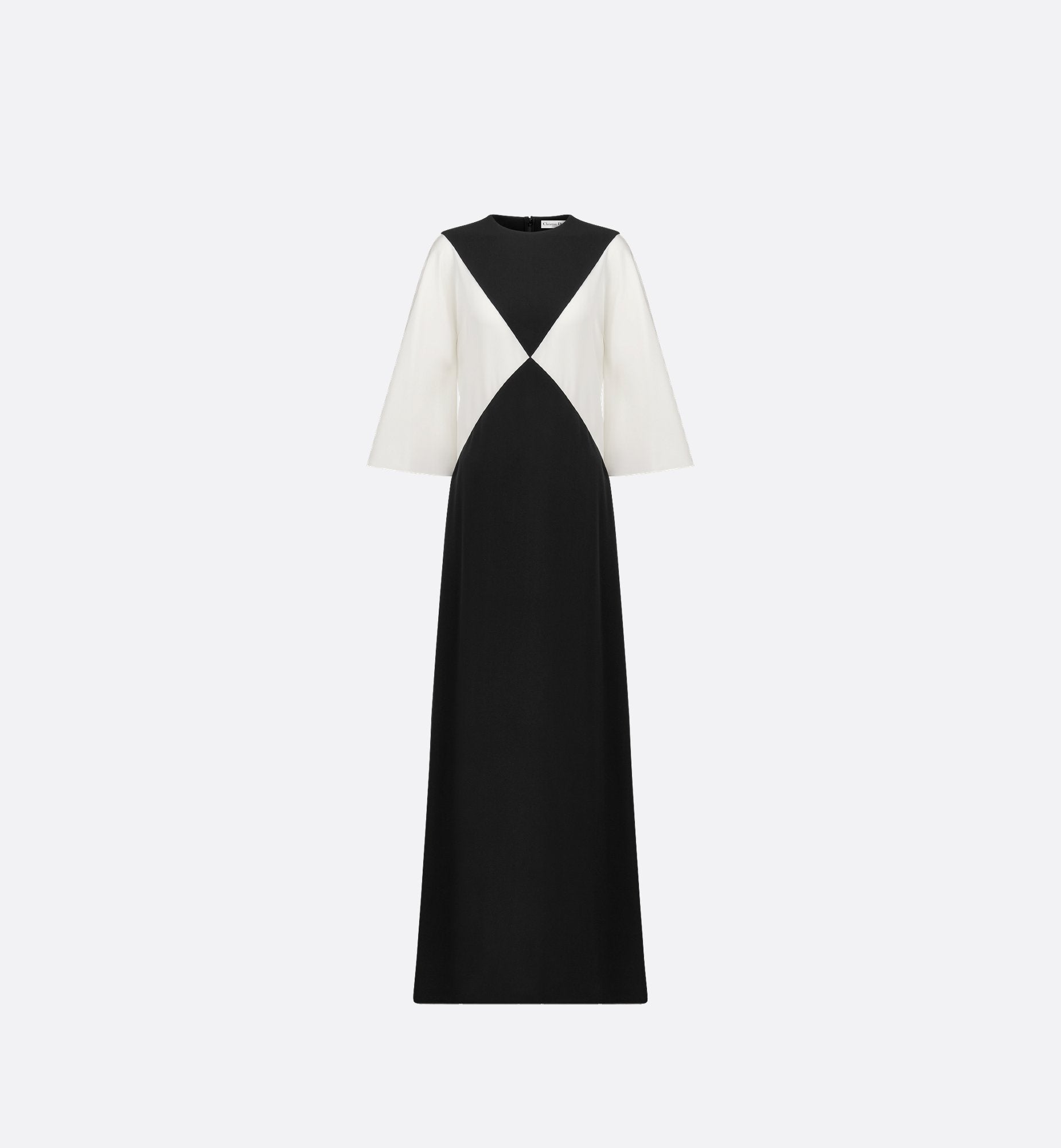 Flared Long Dress Black And White Silk Crepe Cady