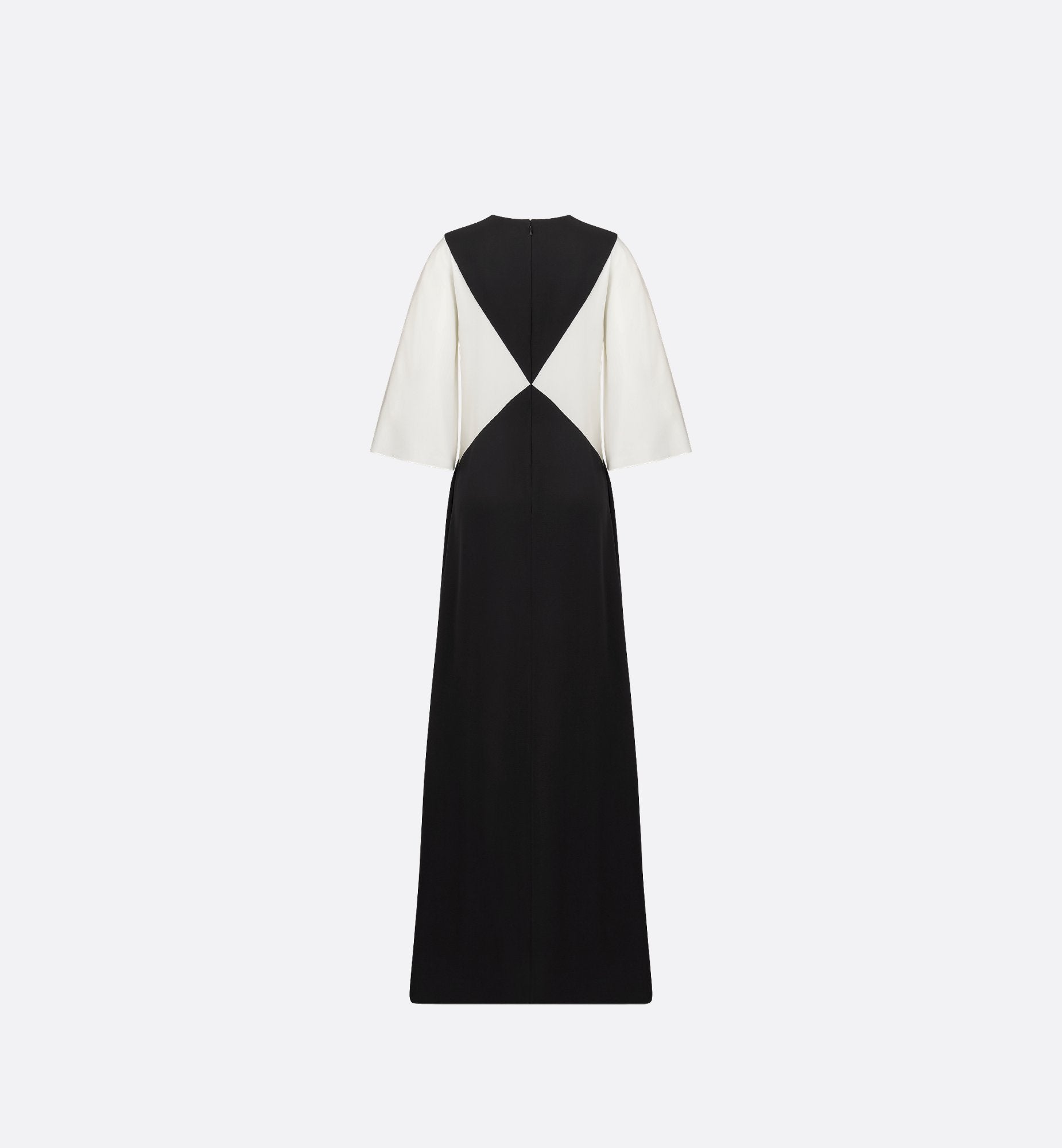 Flared Long Dress Black And White Silk Crepe Cady