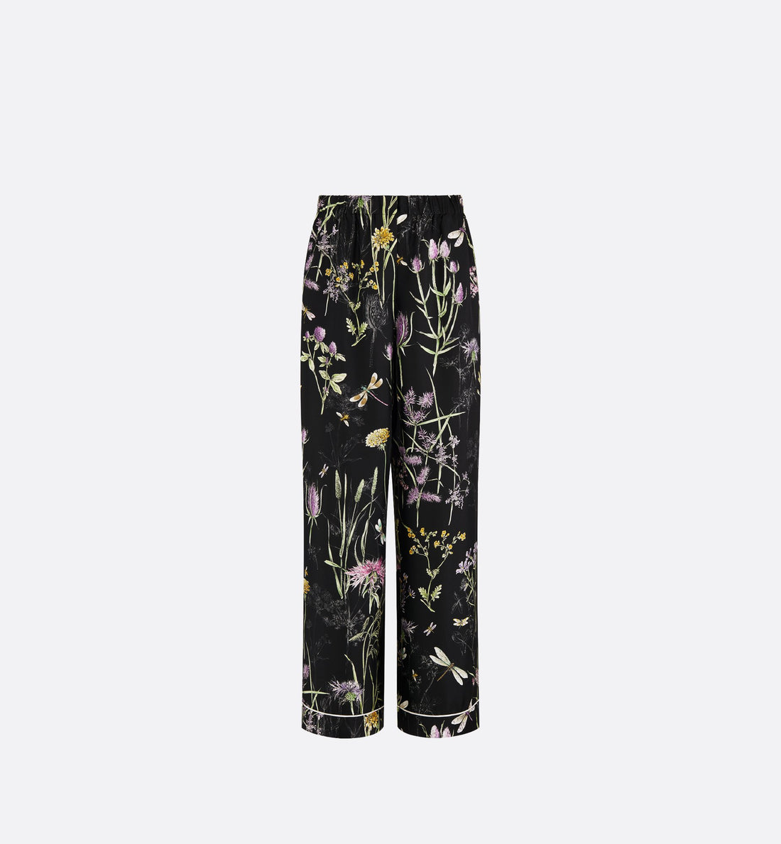 Pants Black Silk Twill With Multicolor Dior Herbarium Motif