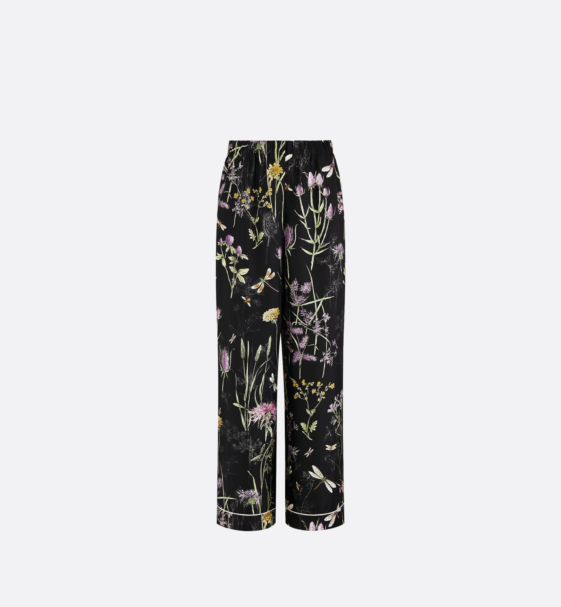 Pants Black Silk Twill With Multicolor Dior Herbarium Motif