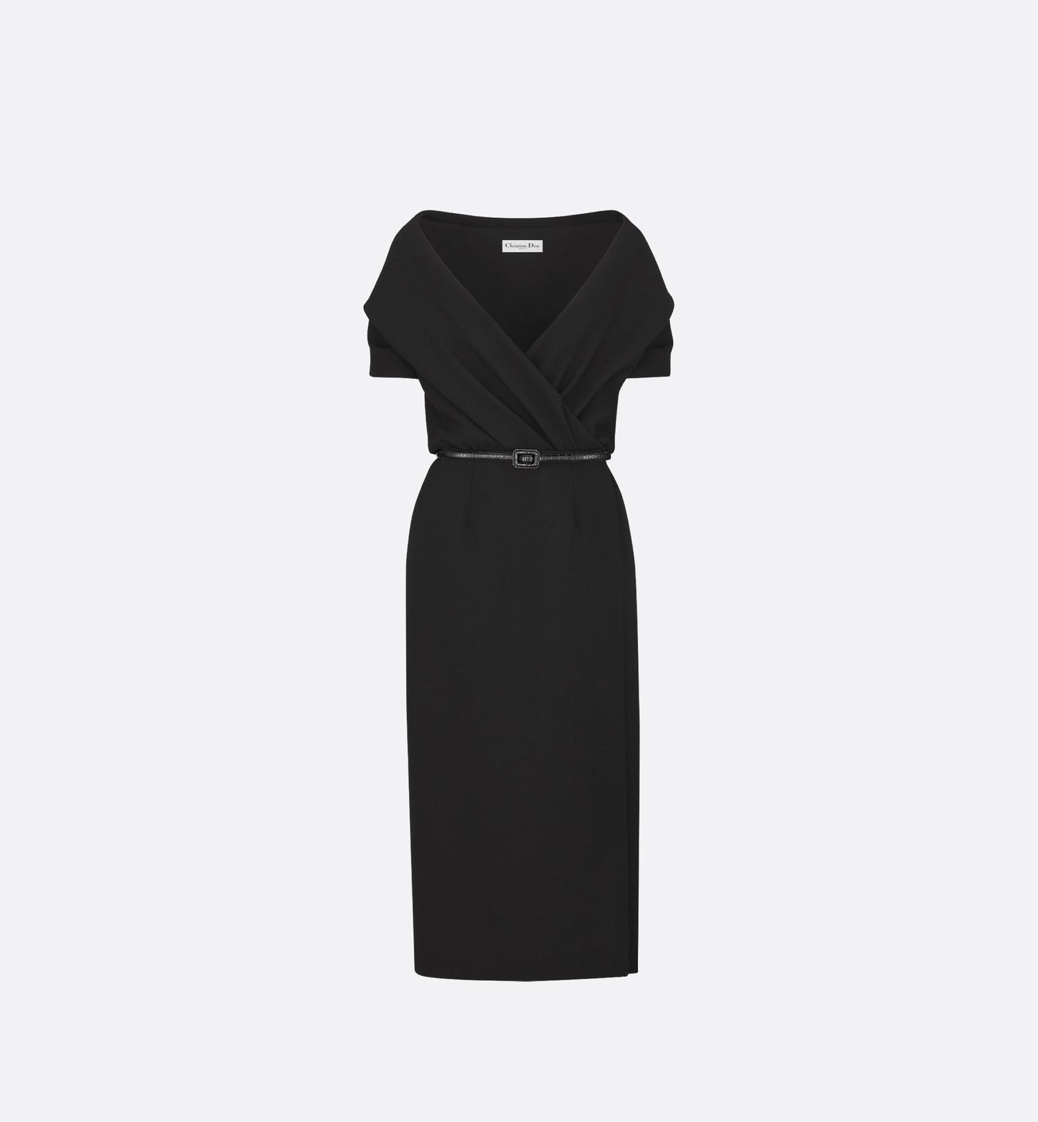 Wraparound Mid-Length Dress Black Wool Crepe