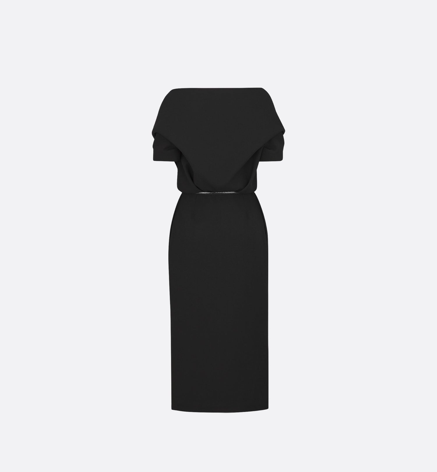 Wraparound Mid-Length Dress Black Wool Crepe