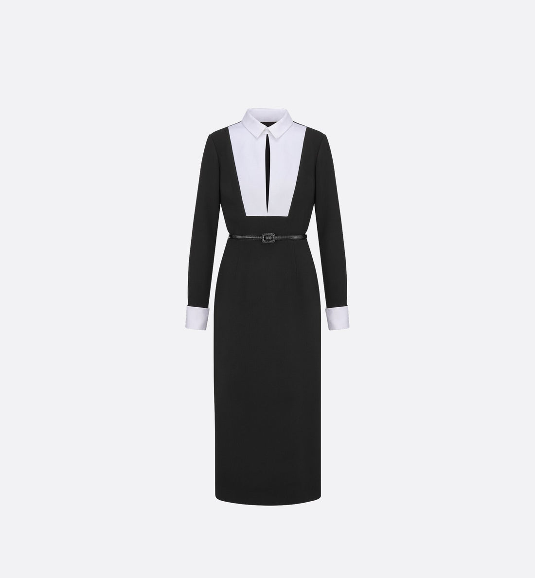 Mid-Length Plastron Dress Black And White Wool Crepe