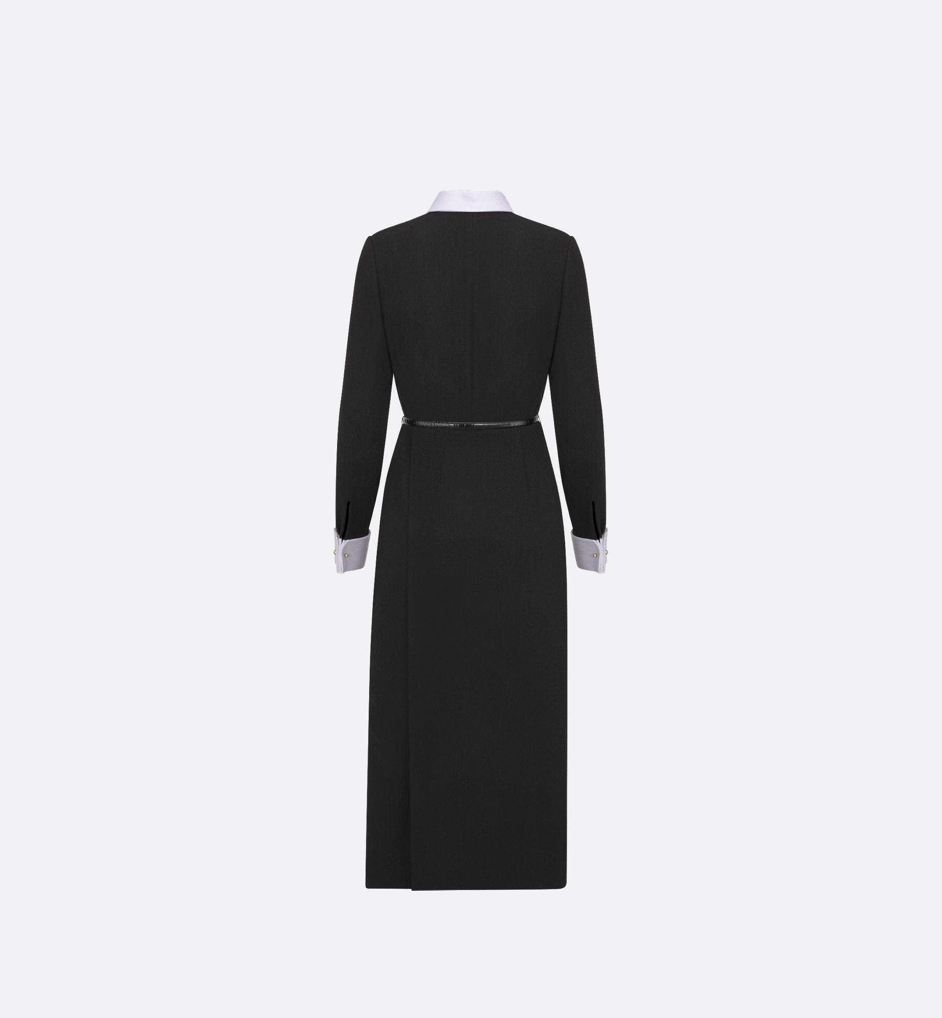 Mid-Length Plastron Dress Black And White Wool Crepe