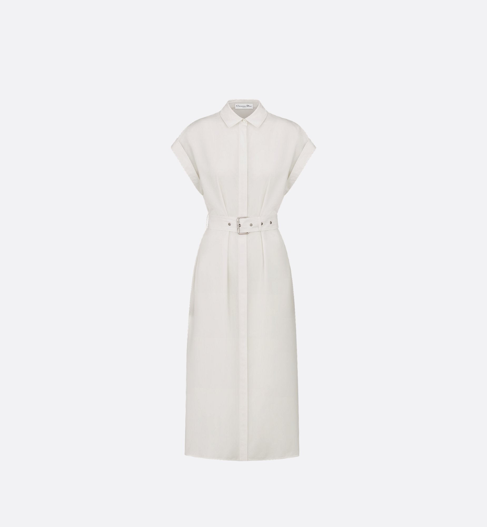 Mid Length Shirtdress Ecru Cotton And Silk Poplin