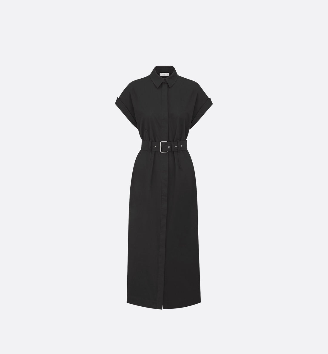 Mid-Length Shirtdress Black Cotton Gabardine