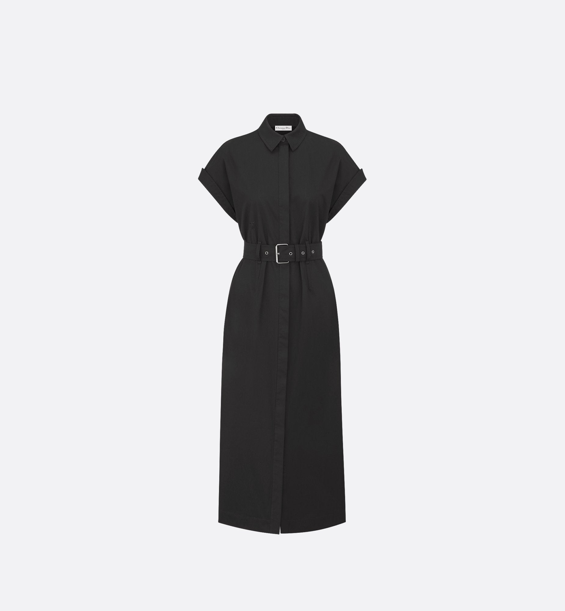 Mid Length Shirtdress Black Cotton Gabardine