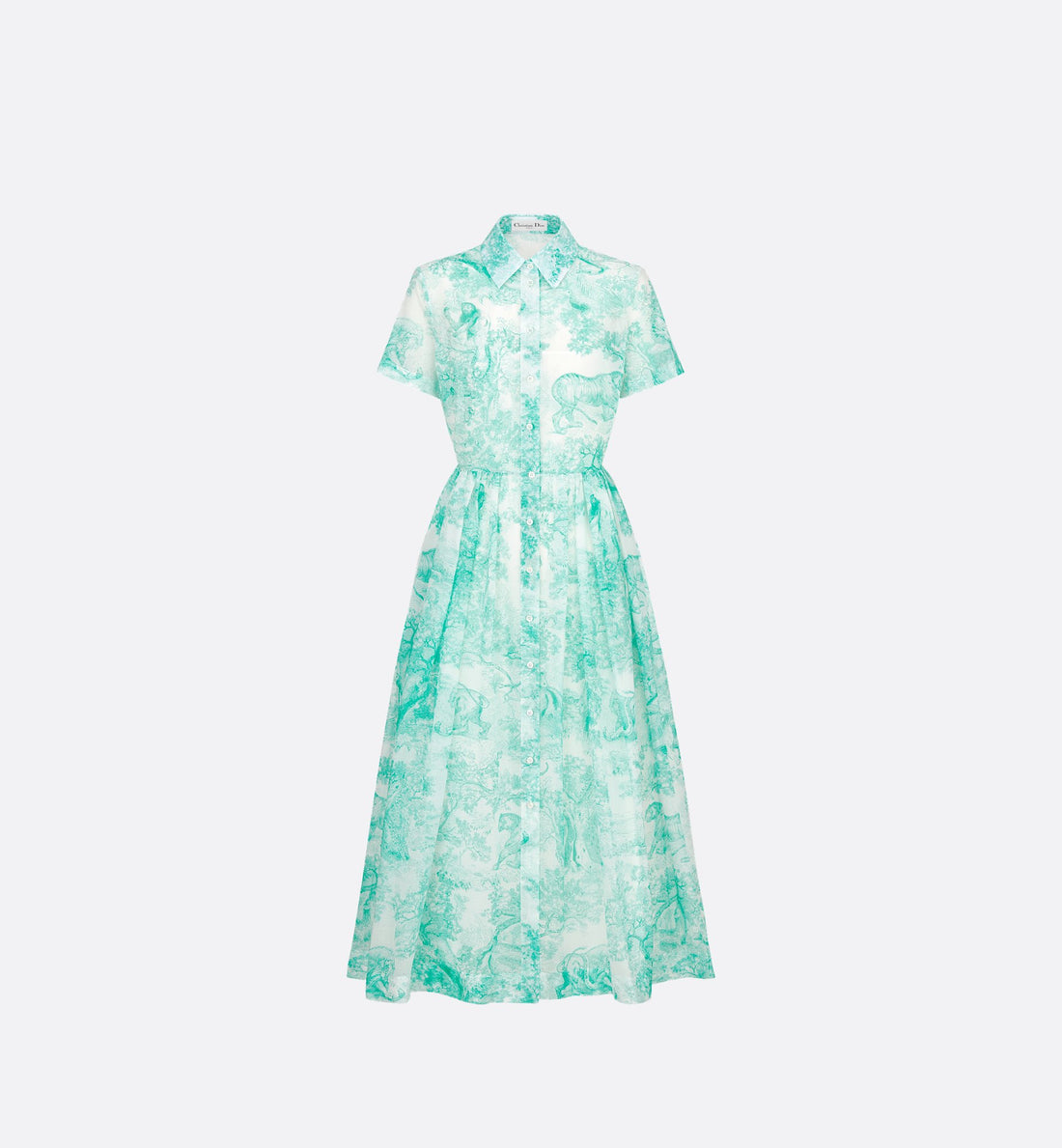 Dioriviera Mid-Length Shirtdress White And Aquamarina Cotton Muslin With Toile De Jouy Sauvage Motif