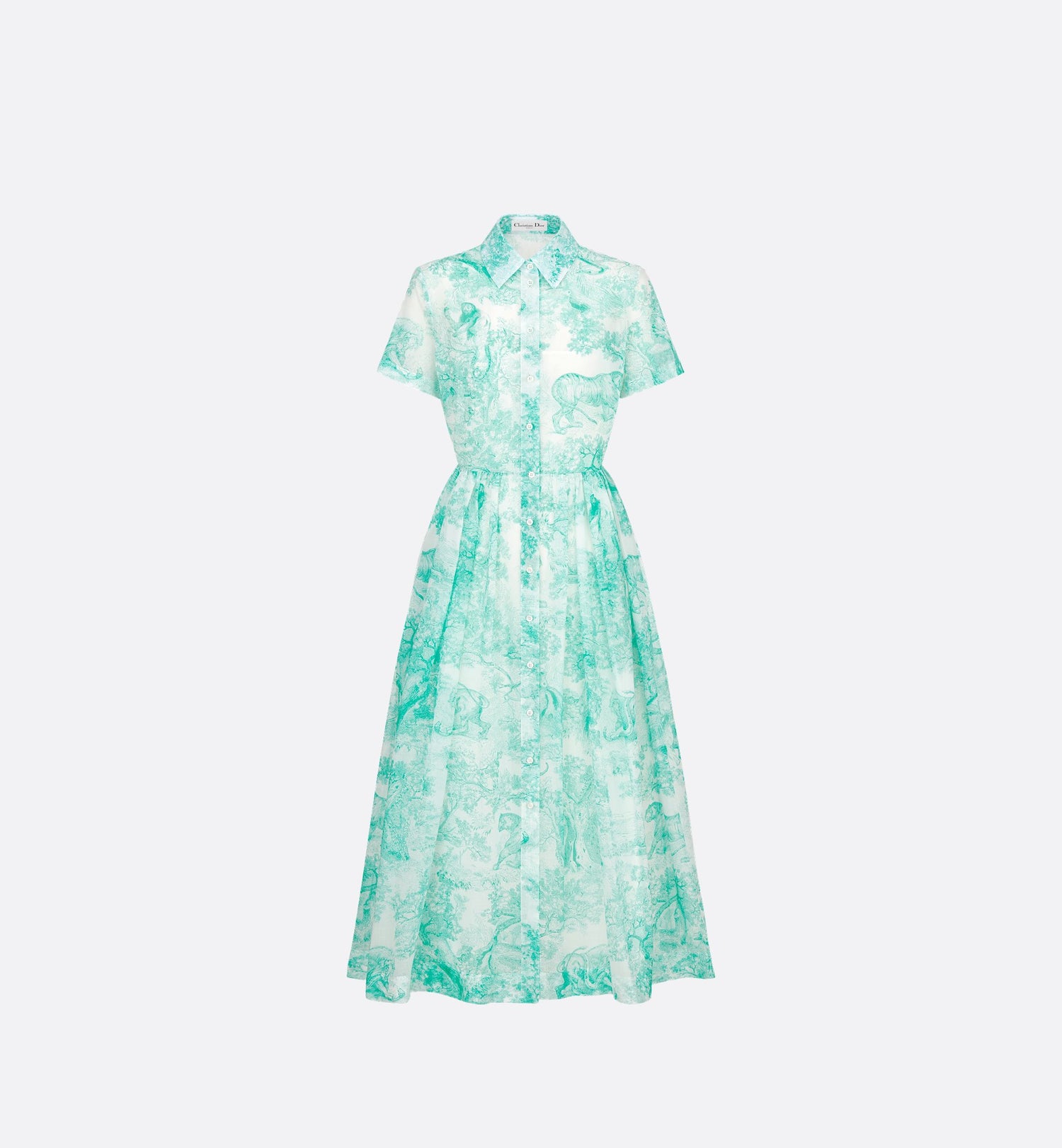 Dioriviera Mid-Length Shirtdress White And Aquamarina Cotton Muslin With Toile De Jouy Sauvage Motif