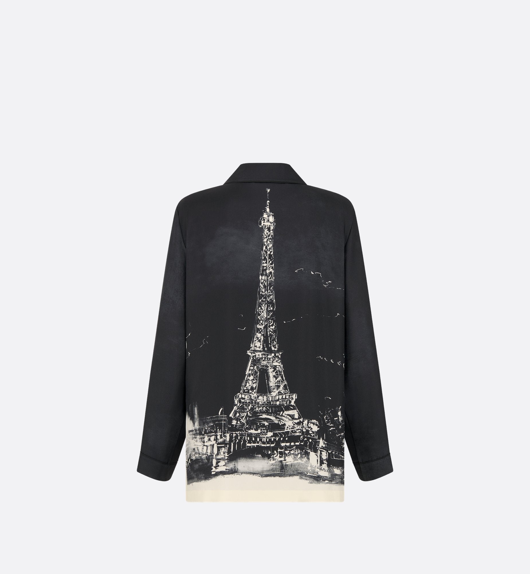 Shirt Black And White Silk Twill With Paris Motif