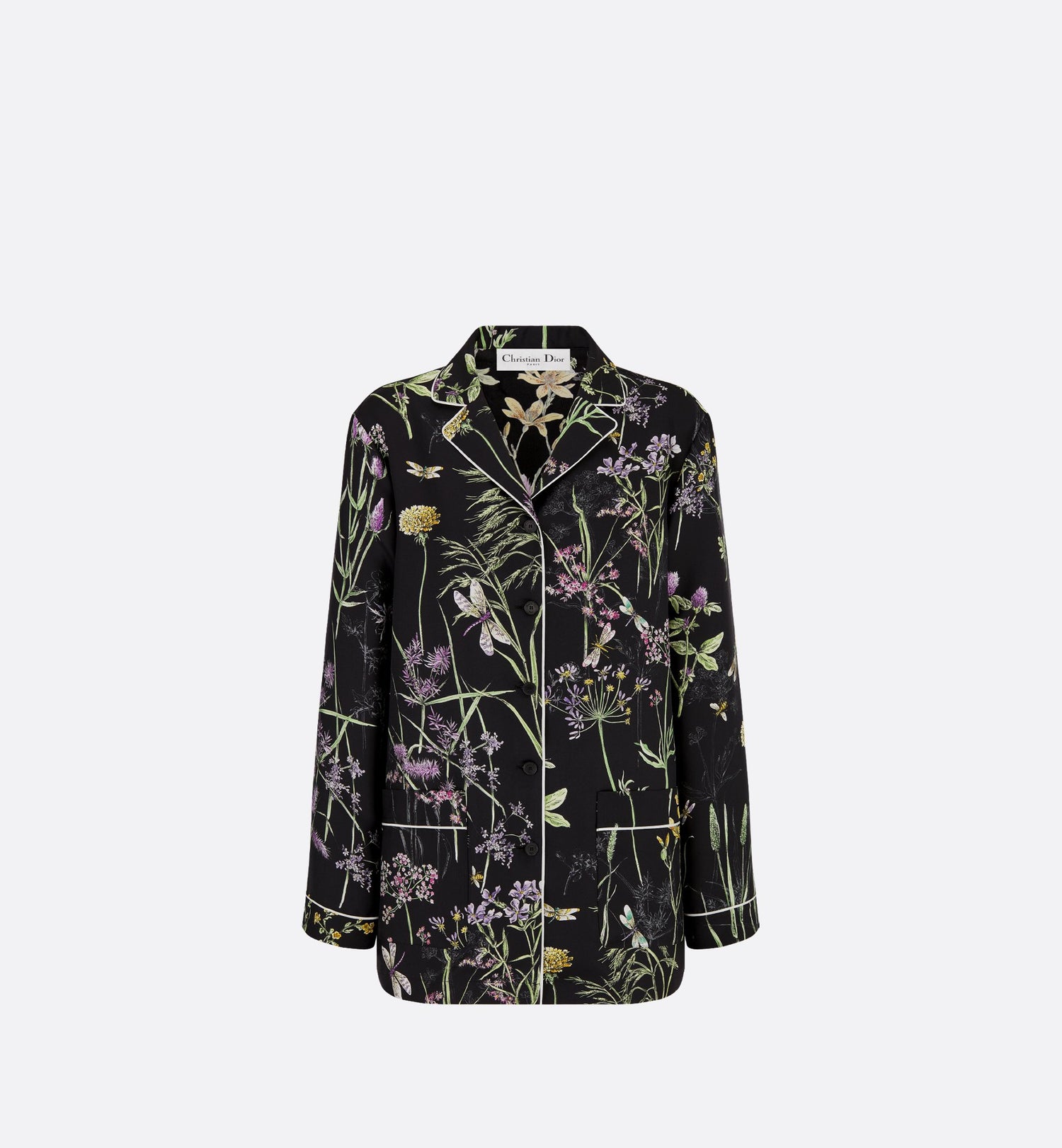 Shirt Black Silk Twill With Multicolor Dior Herbarium Motif