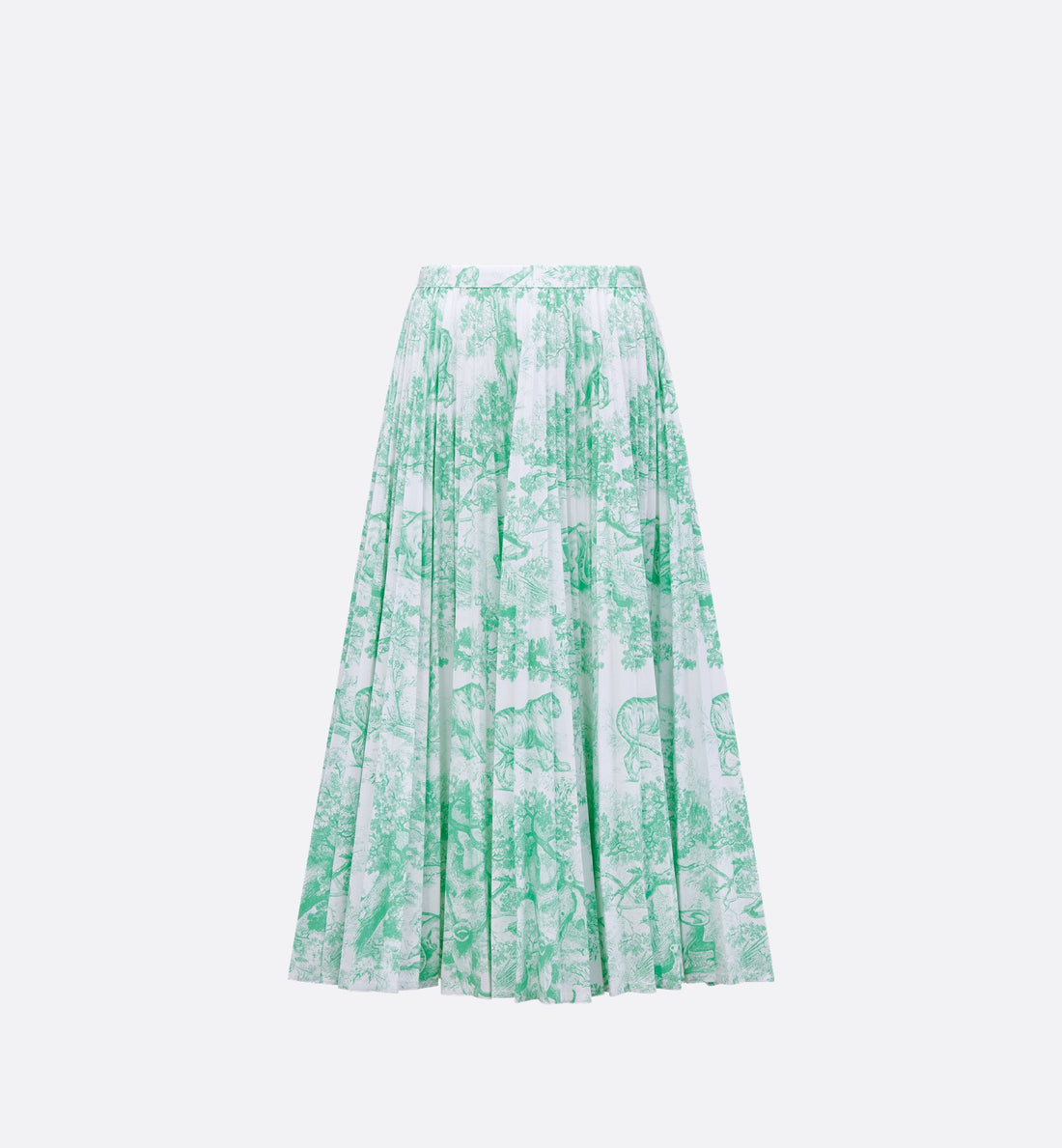 Dioriviera Pleated Mid-Length Skirt White And Aquamarina Cotton Denim With Toile De Jouy Sauvage Motif