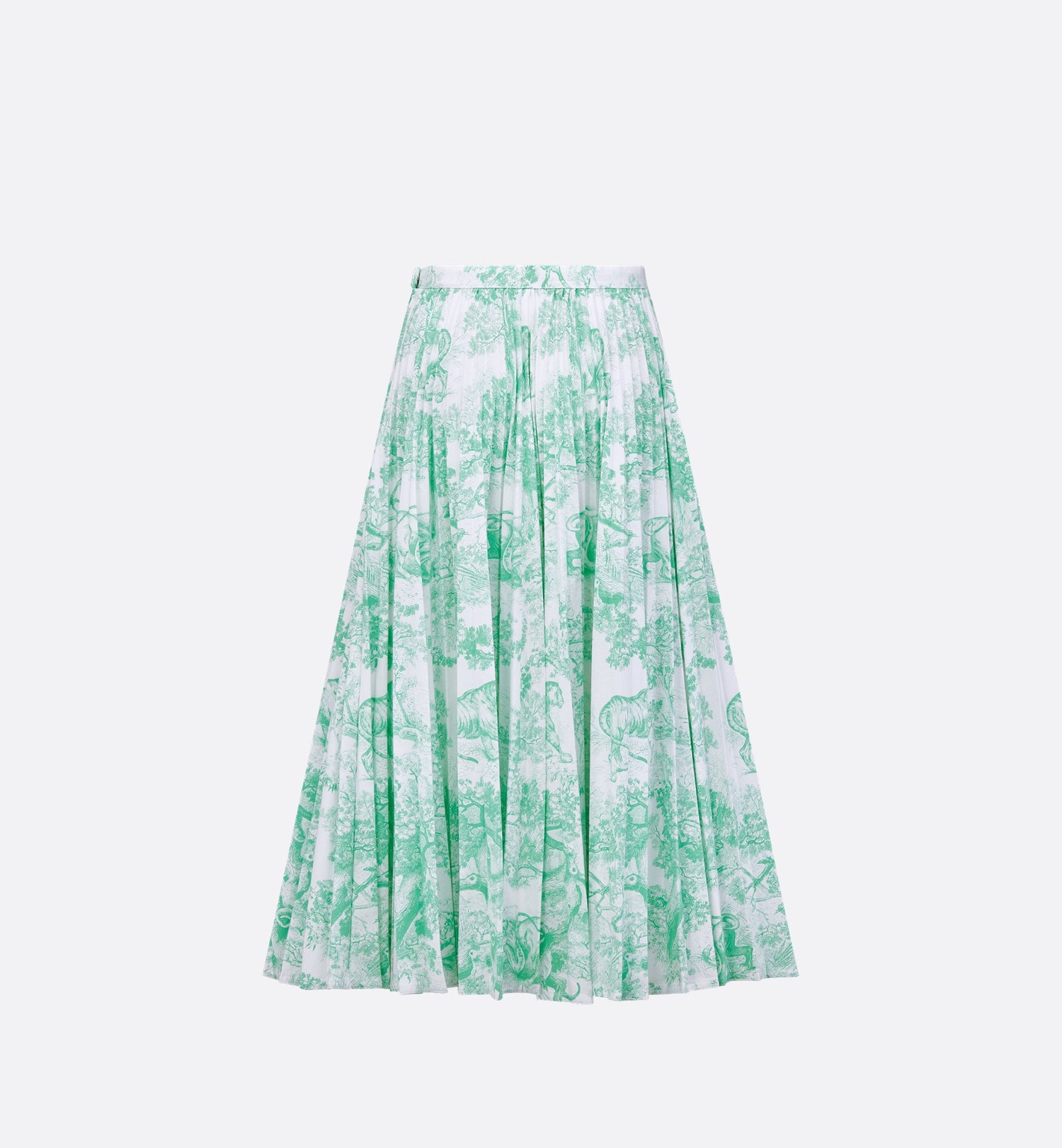 Dioriviera Pleated Mid-Length Skirt White And Aquamarina Cotton Denim With Toile De Jouy Sauvage Motif