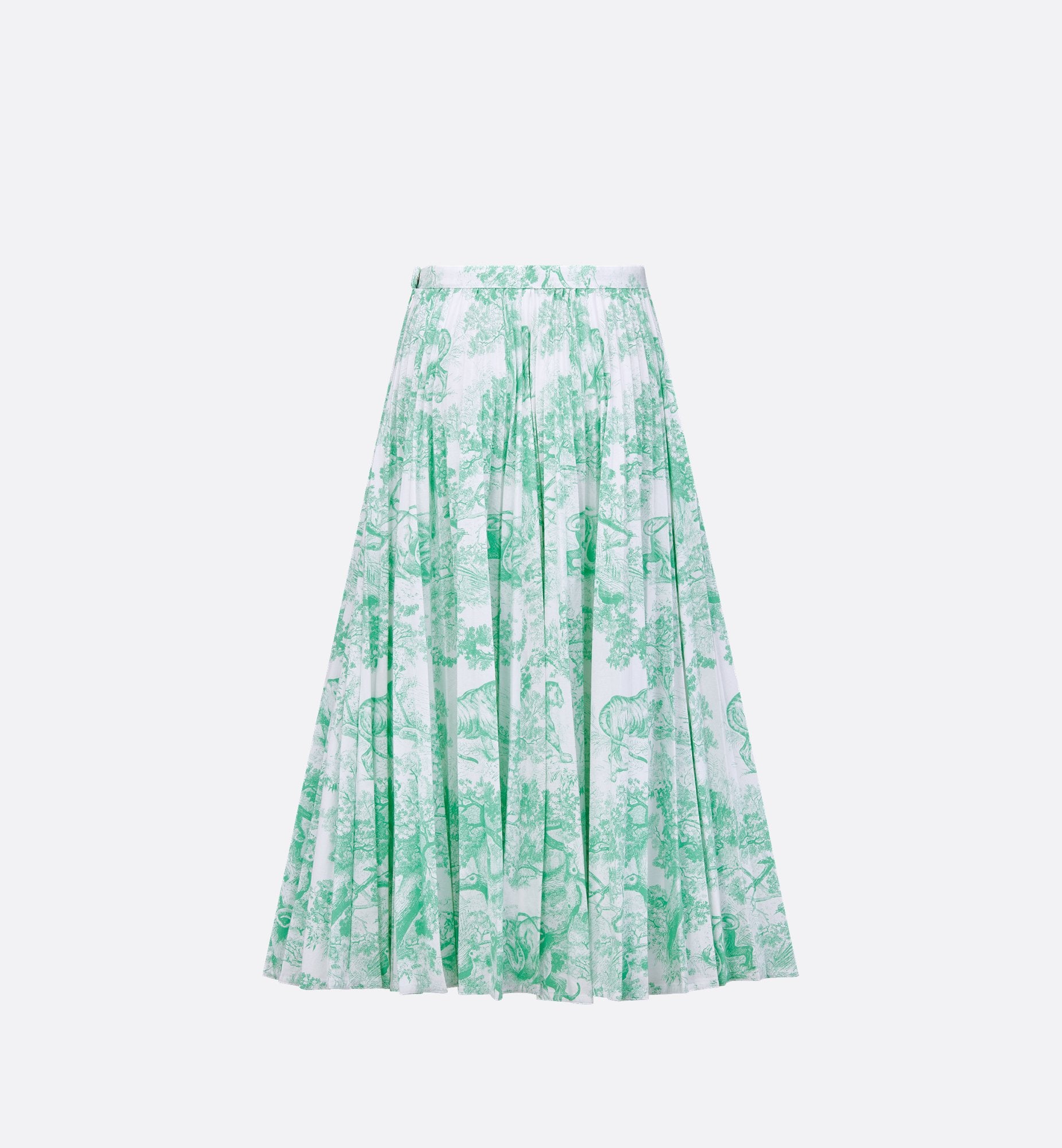 Dioriviera Pleated Mid-Length Skirt White And Aquamarina Cotton Denim With Toile De Jouy Sauvage Motif