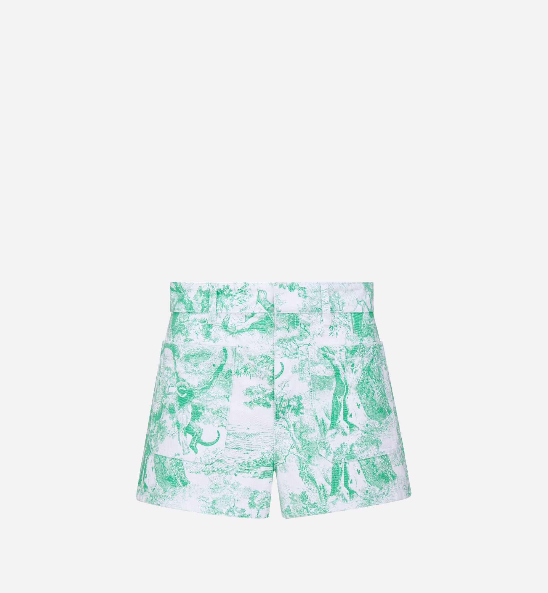 Dioriviera Shorts White And Aquamarina Cotton Denim With Toile De Jouy Sauvage Motif